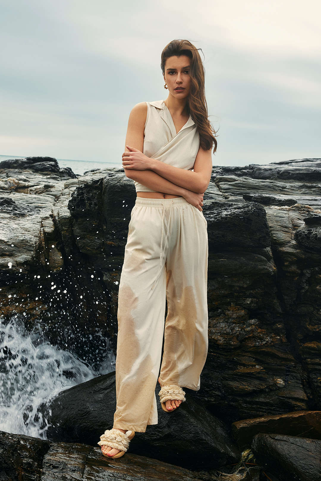 Basic Linen Drawstring Wide Leg Pants