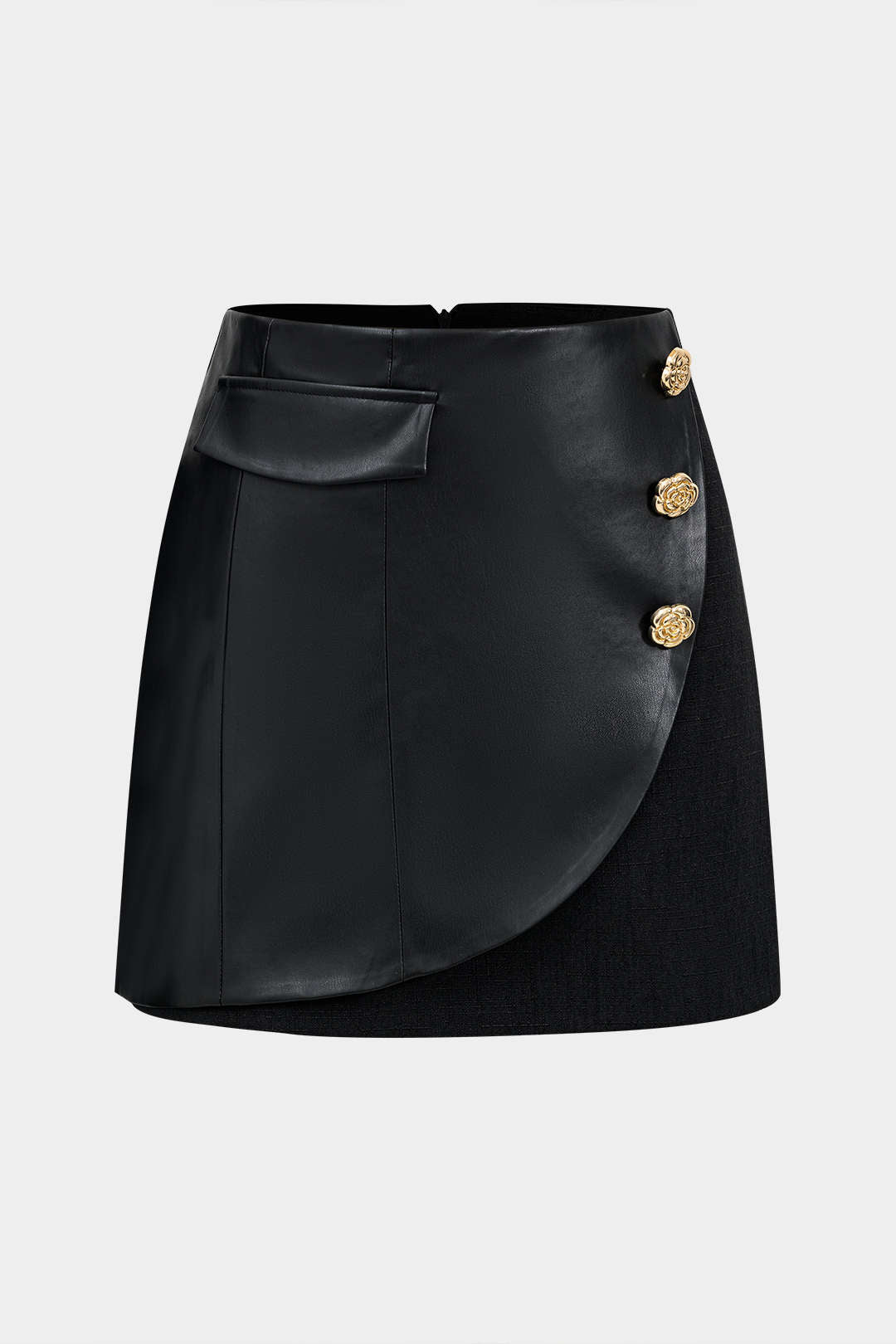 Faux Leather Button Mini Skirt