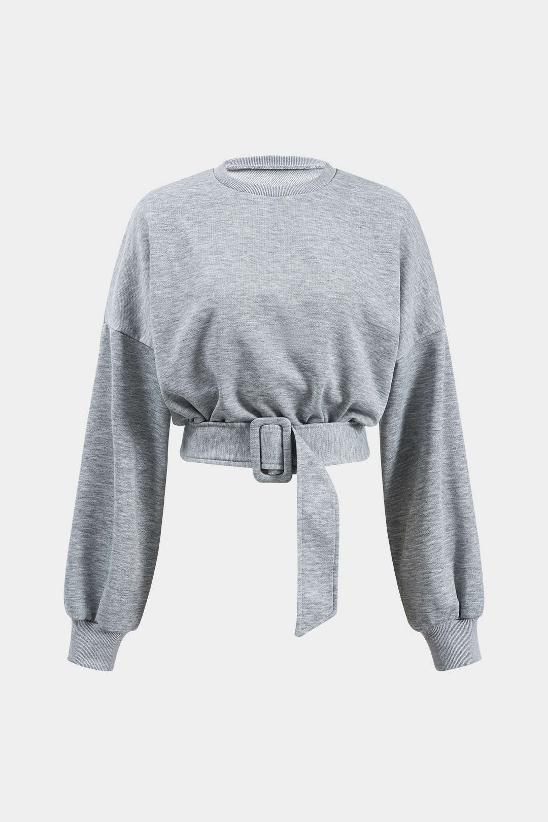 Round Neck Belted Long Sleeve Sweatshirt