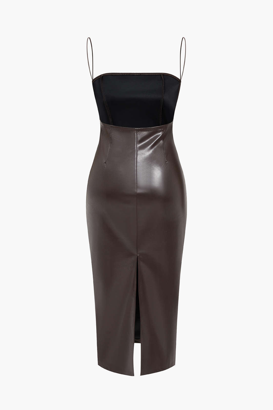 Faux Leather Low Back Slit Midi Dress