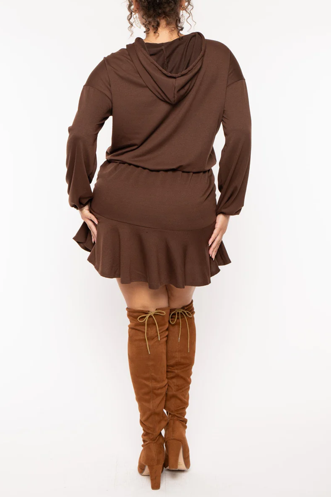 Plus Size Long Sleeve Tie Front Hooded Mini Dress