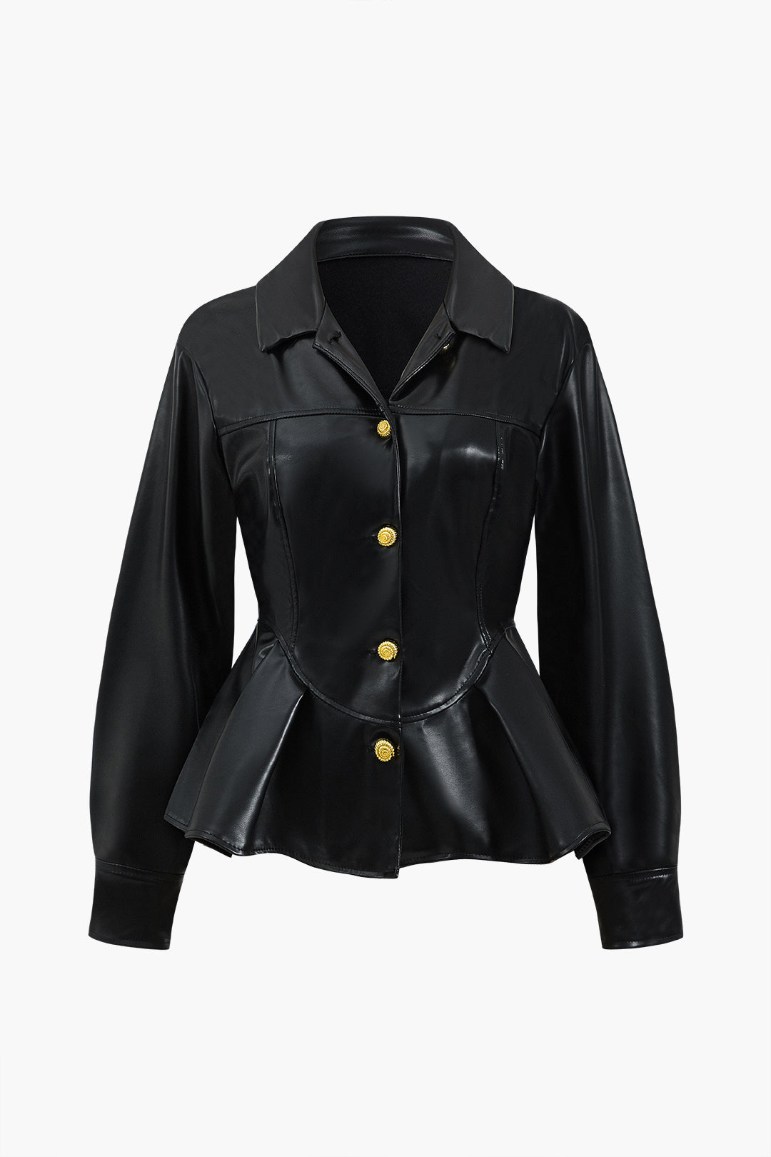 Faux Leather Button Ruched Jacket