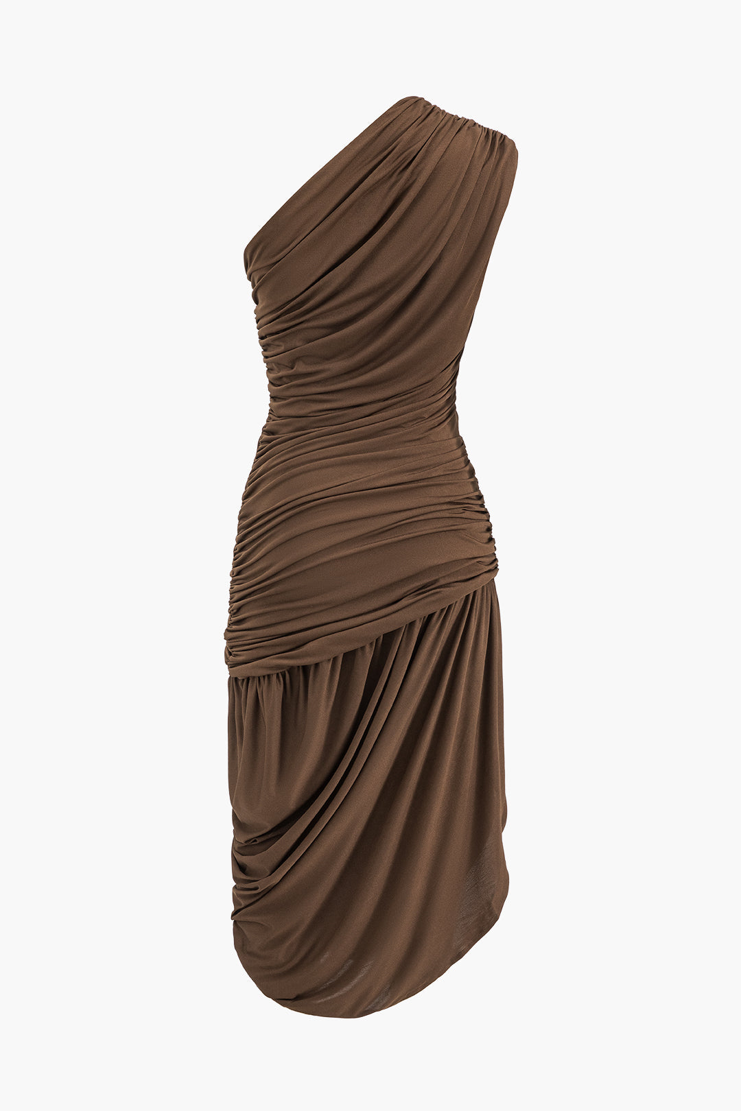 Asymmetrical Sleeveless Ruched Midi Dress