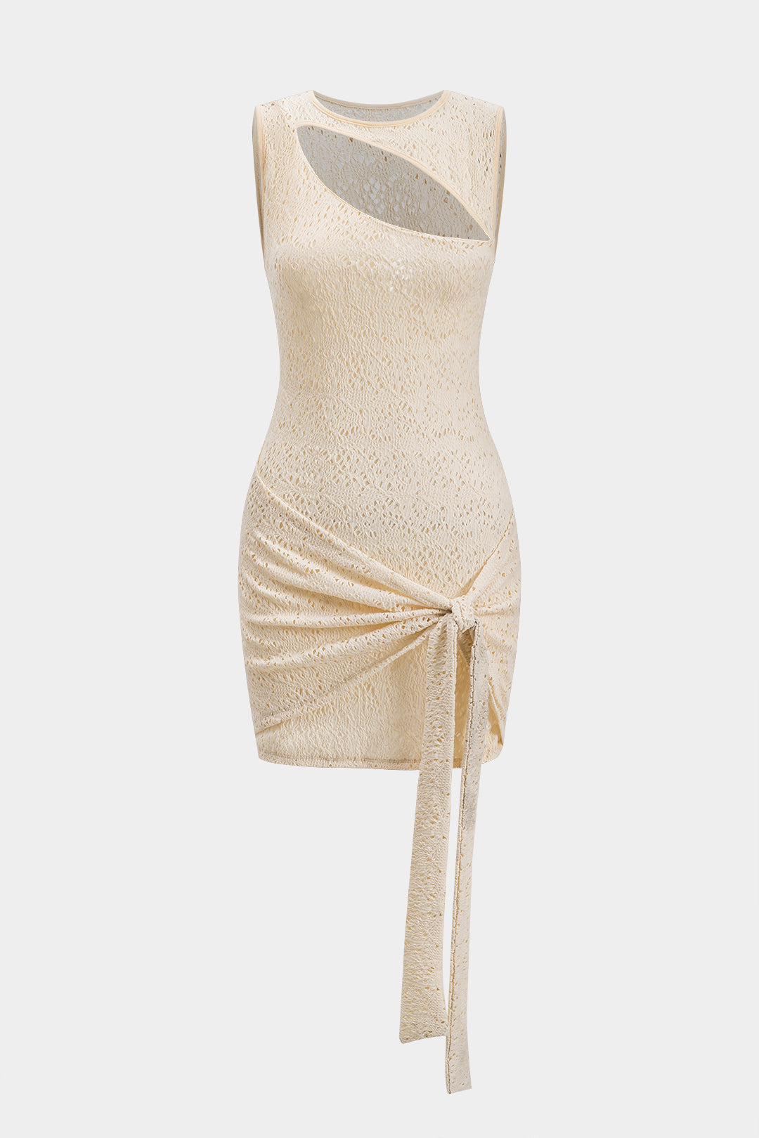 Textured Asymmetrical Cut Out Tie Front Sleeveless Mini Dress