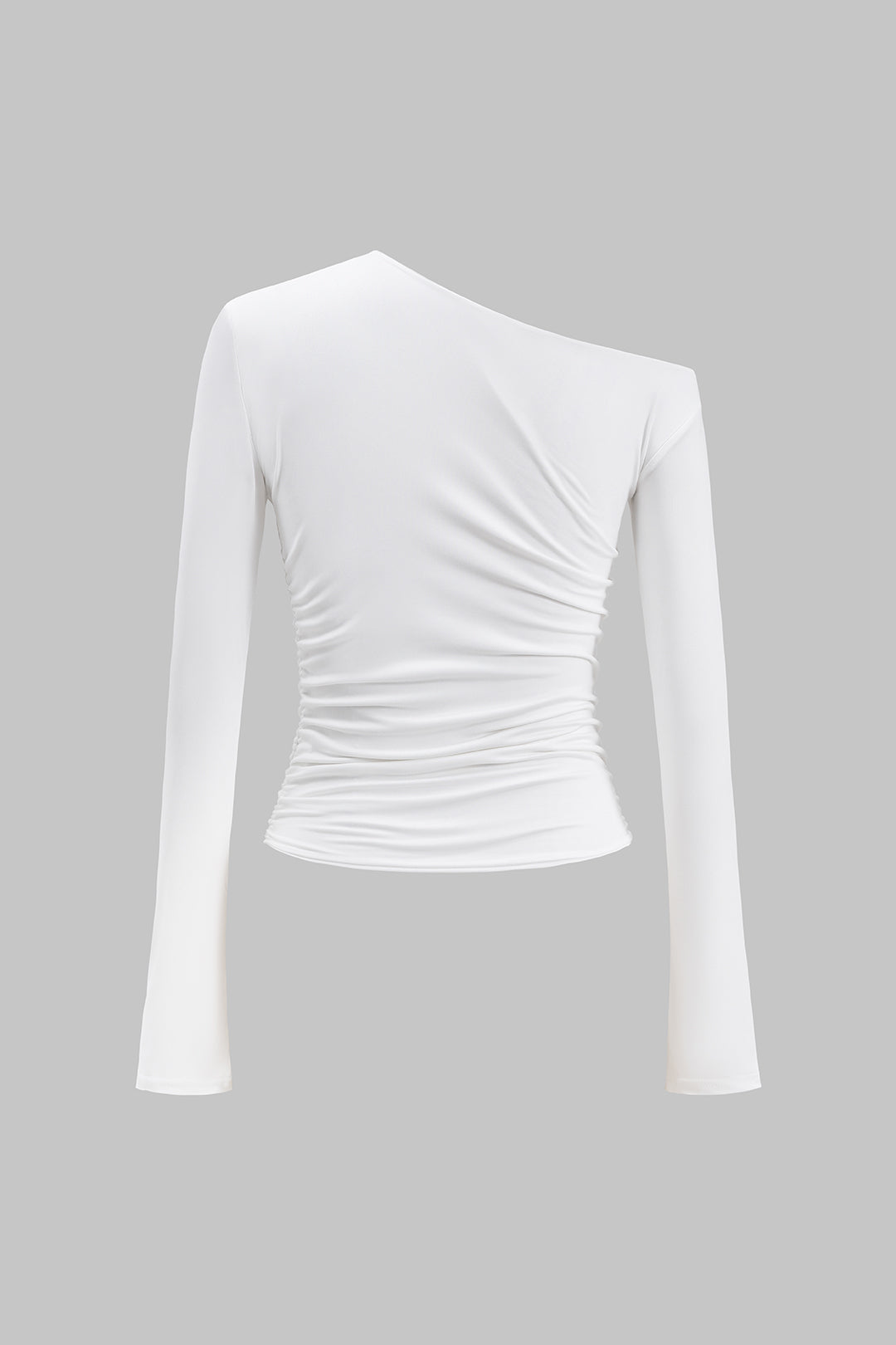 Ruched Asymmetry Neck Long-Sleeve Top