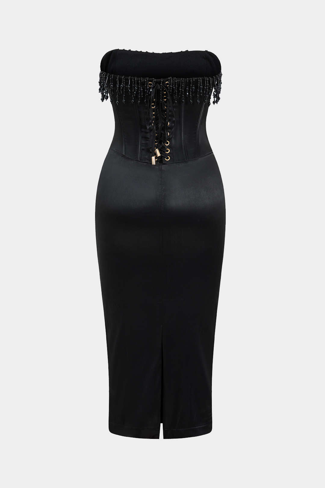 Pearl Braided Eyelet Corset Midi Dress