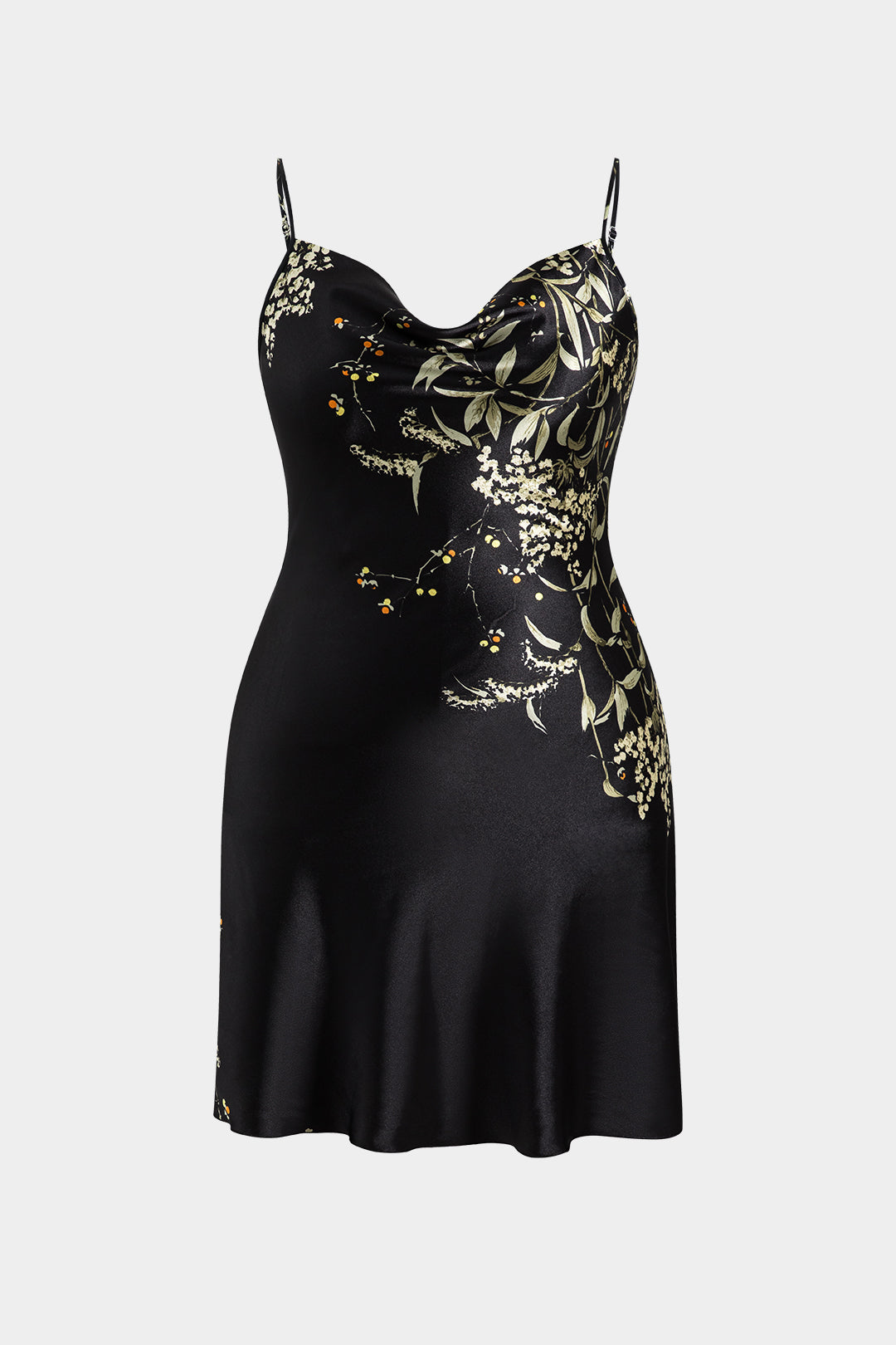 Plus Size Satin Leaves Print Backless Night Dress