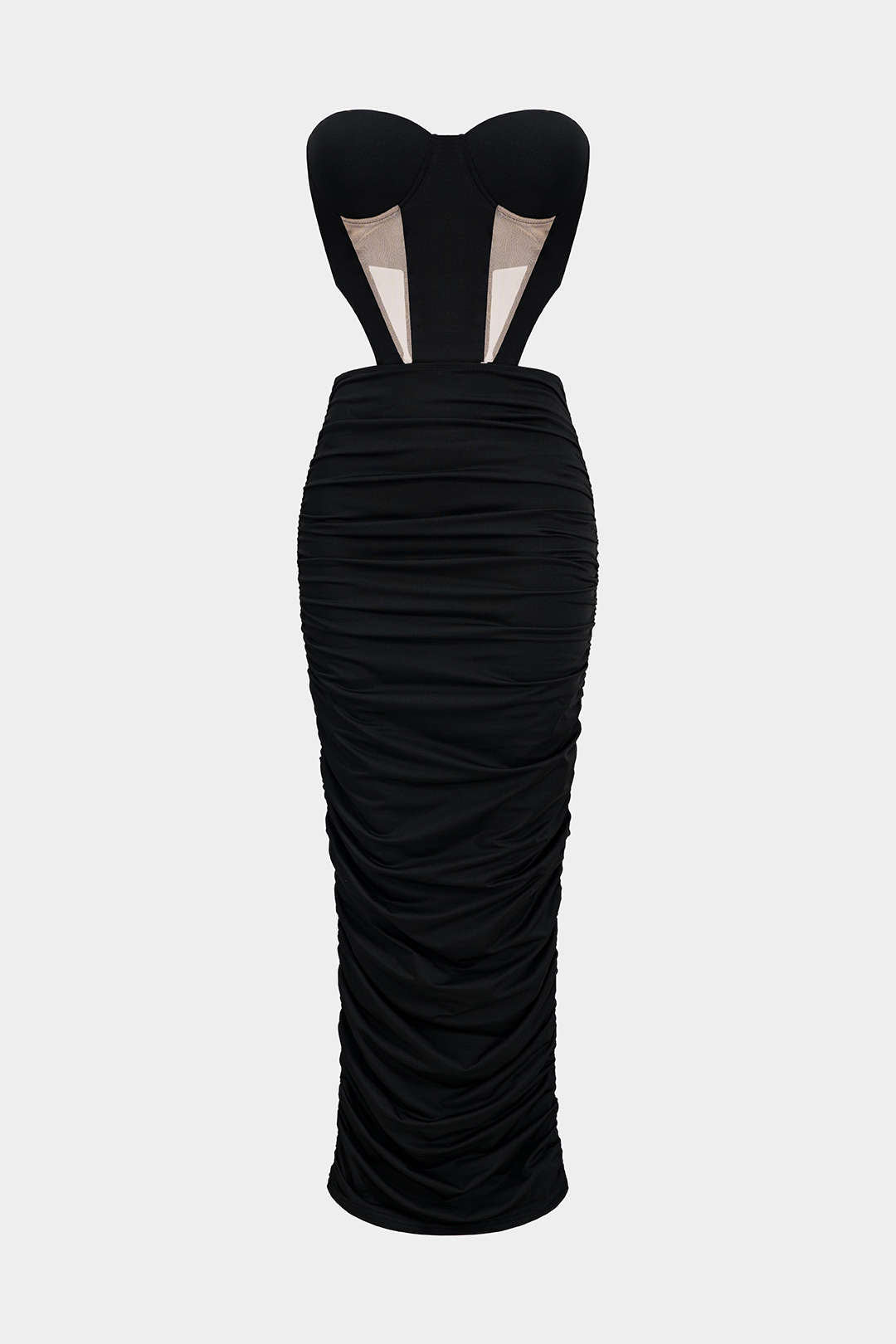 Mesh Backless Patchwork Strapless Maxi Dress