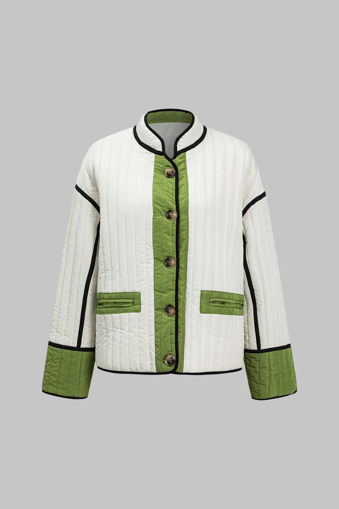 Padded Patchwork Stitching Button Pocket Long Sleeve Jacket