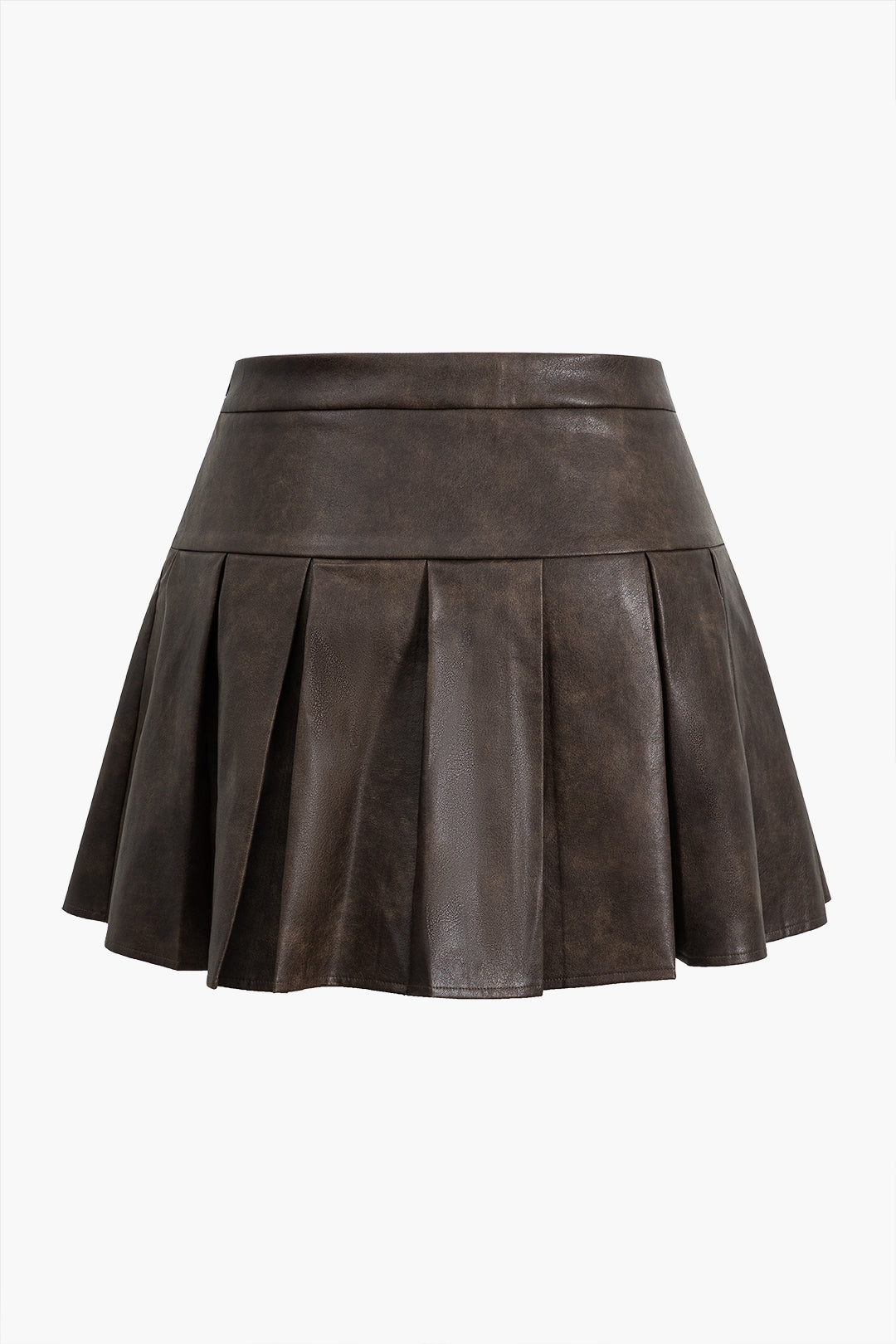 Plus Size Faux Leather Zipper Detail Pleated Skirt