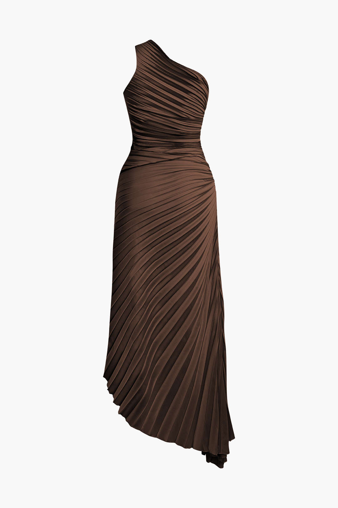 Asymmetrical One Shoulder Pleated Midi Dress