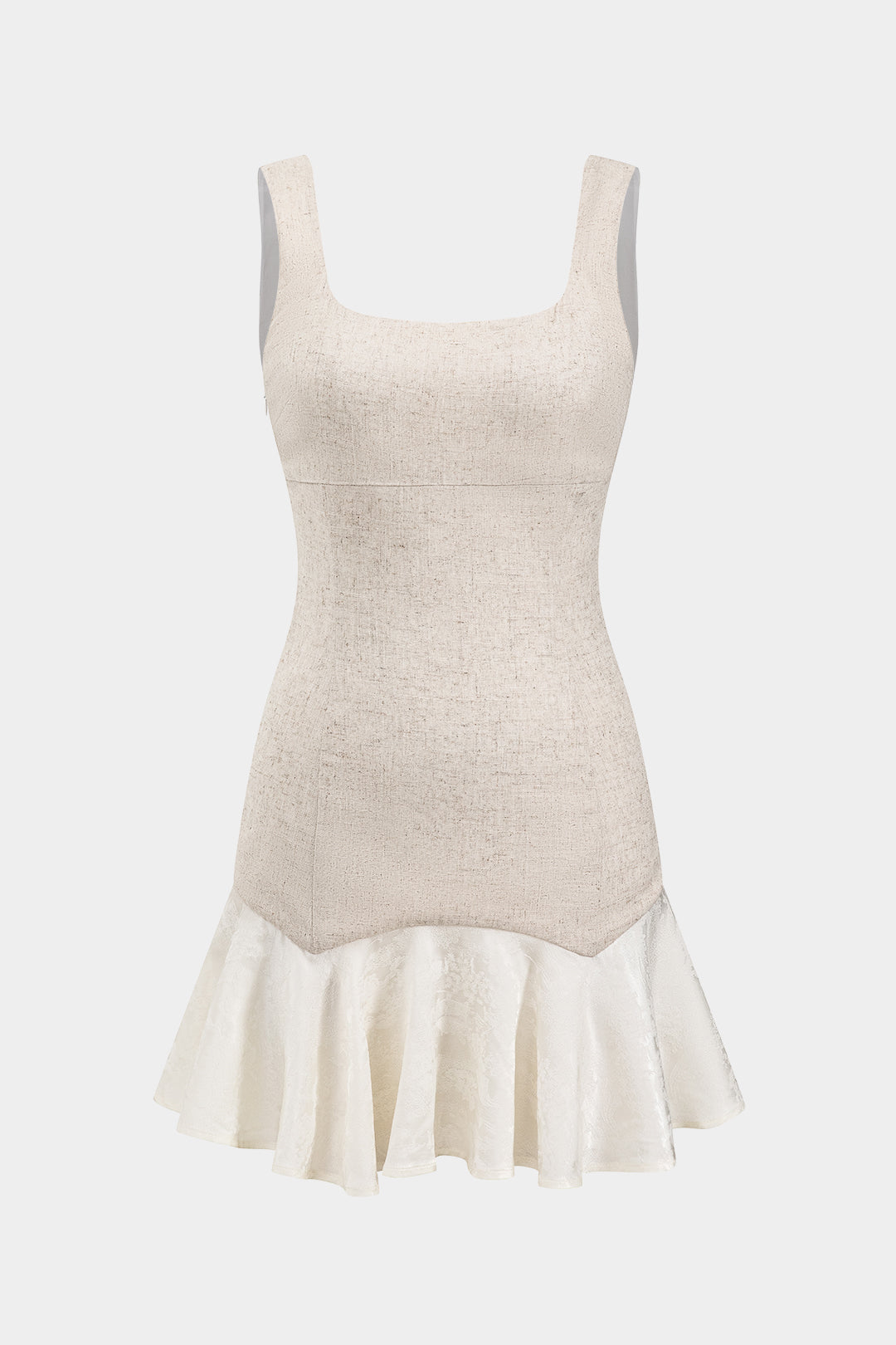 Jacquard Linen Patchwork Backless Mini Dress