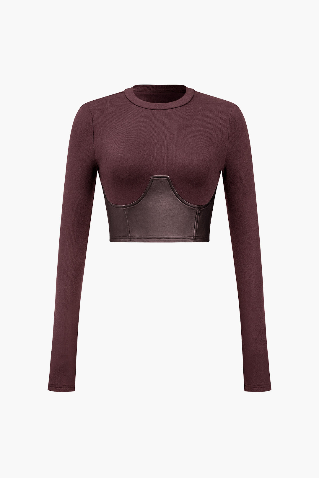 Faux Leather Patchwork Long-Sleeve Top