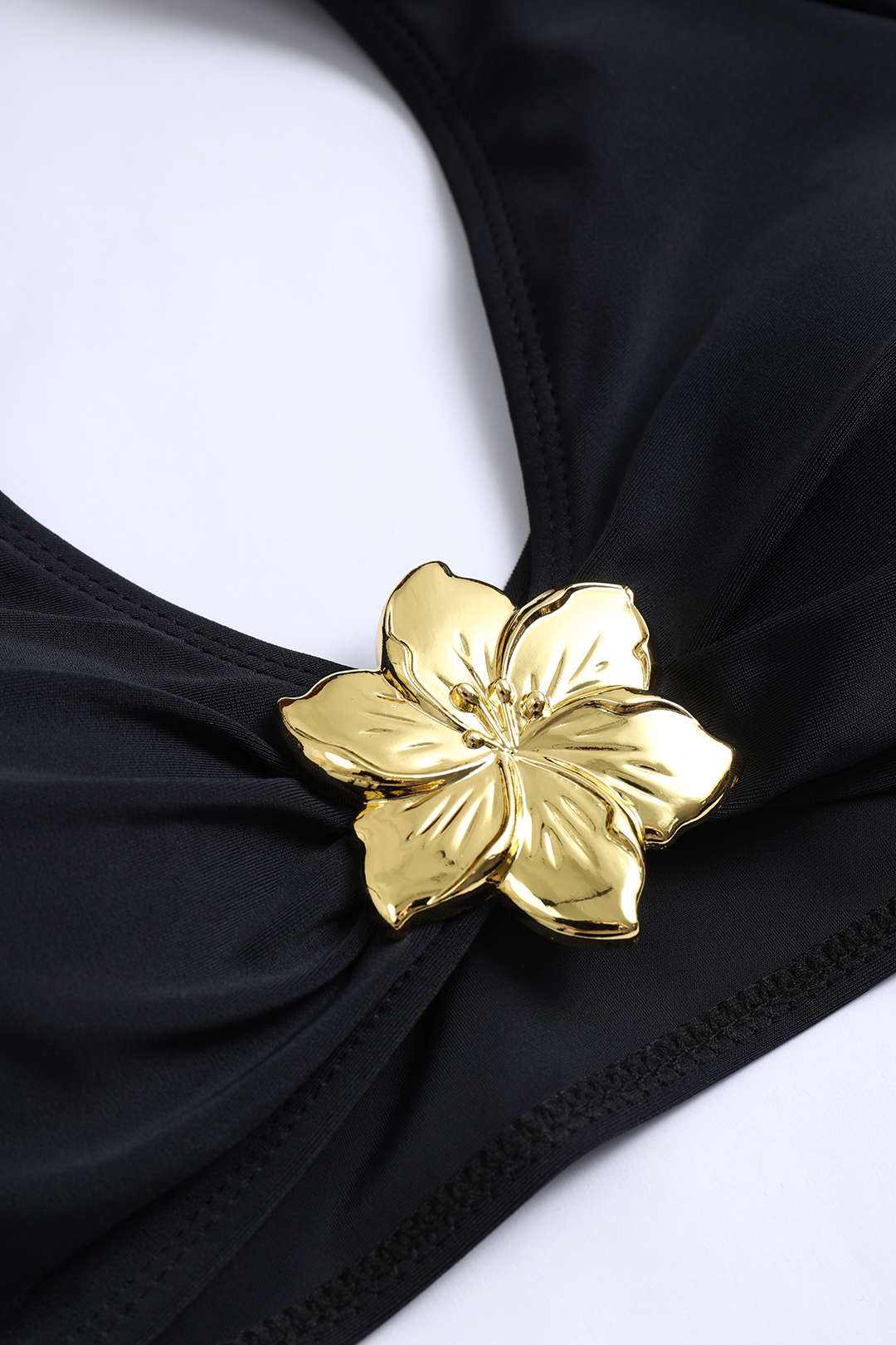 Metal Flower Decor Ruffle Bikini Set