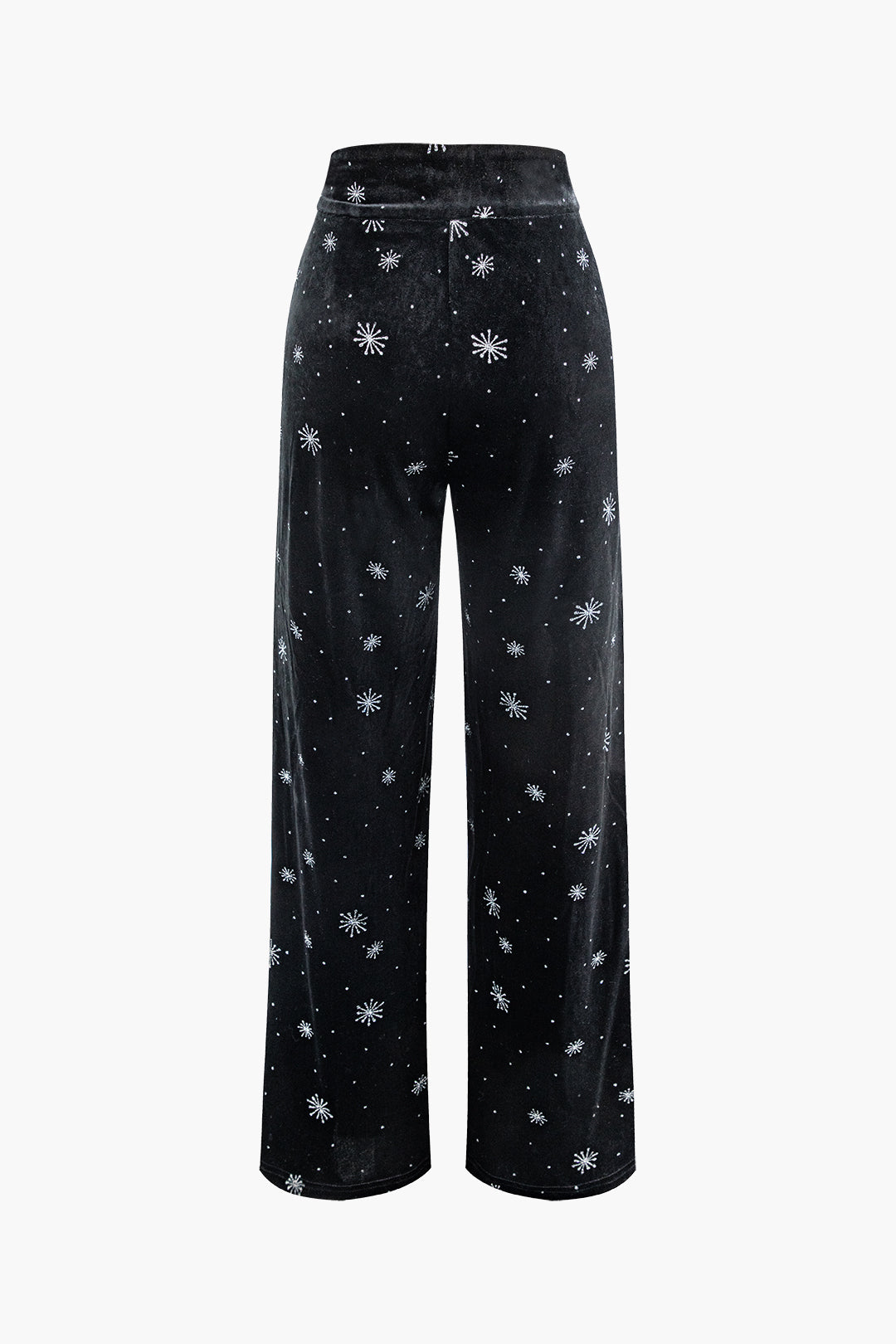 High Waist Velvet Snowflake Pattern Straight Leg Pants