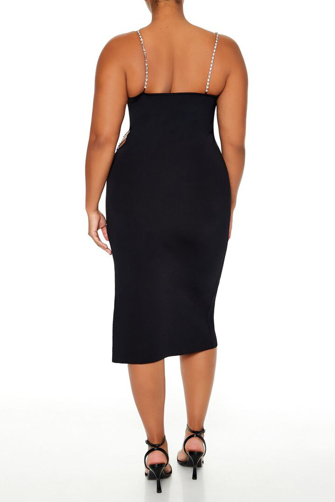 Plus Size Rhinestone Cut Out Backless Slip Midi Dress