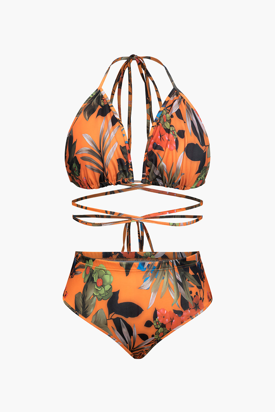 Plus Size Floral Print Bikini And Wide Leg Pants Set