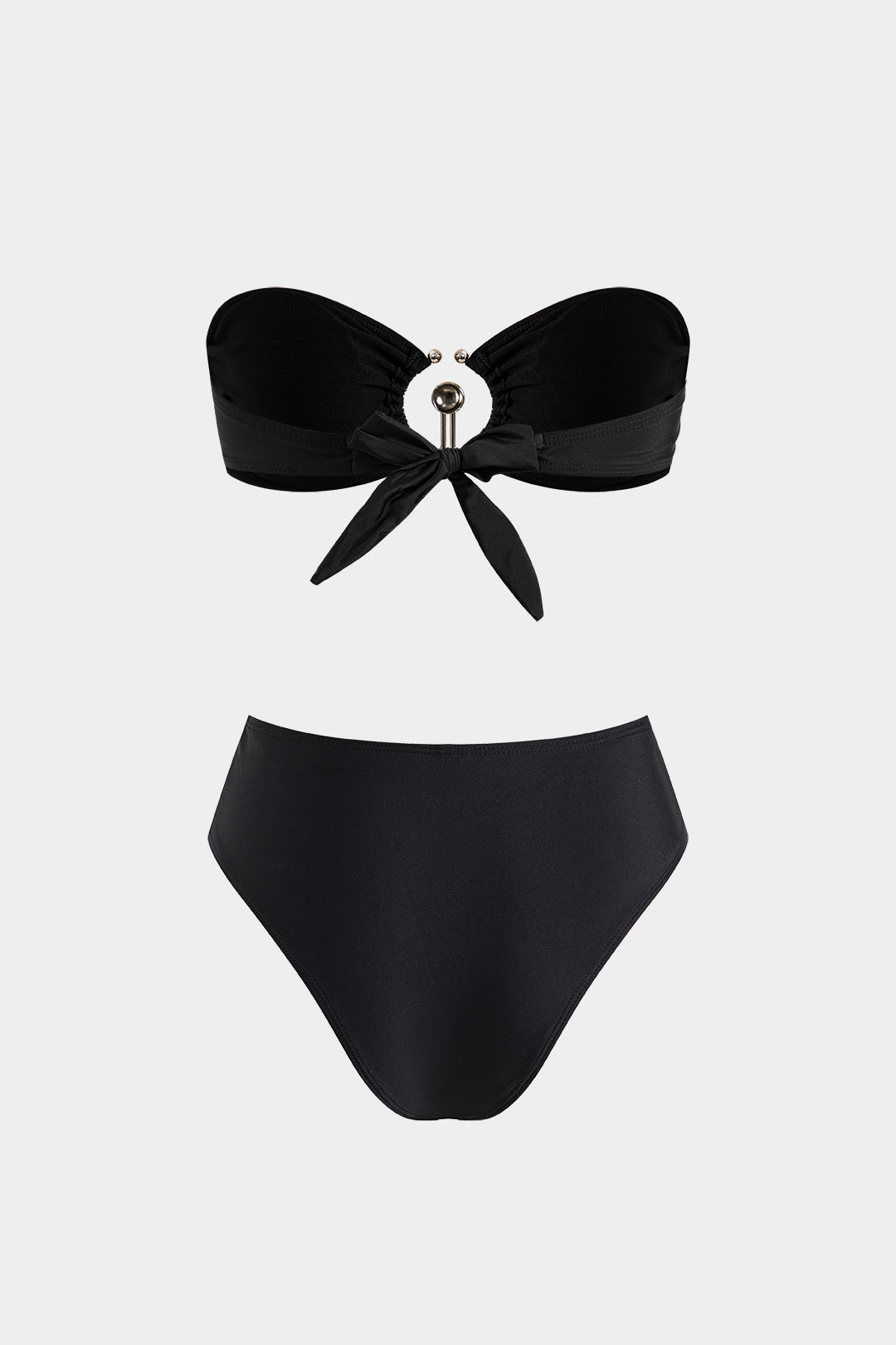 Metallic Ring Ruched Bow Bikini Set