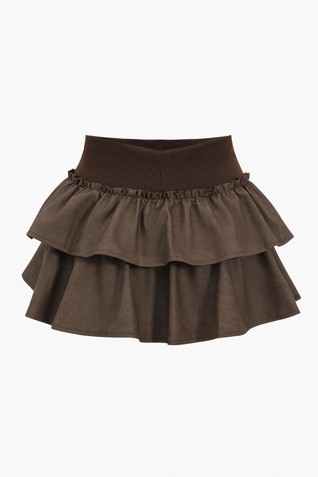 Faux Leather Ruffle Tie-Up Patchwork Skirt