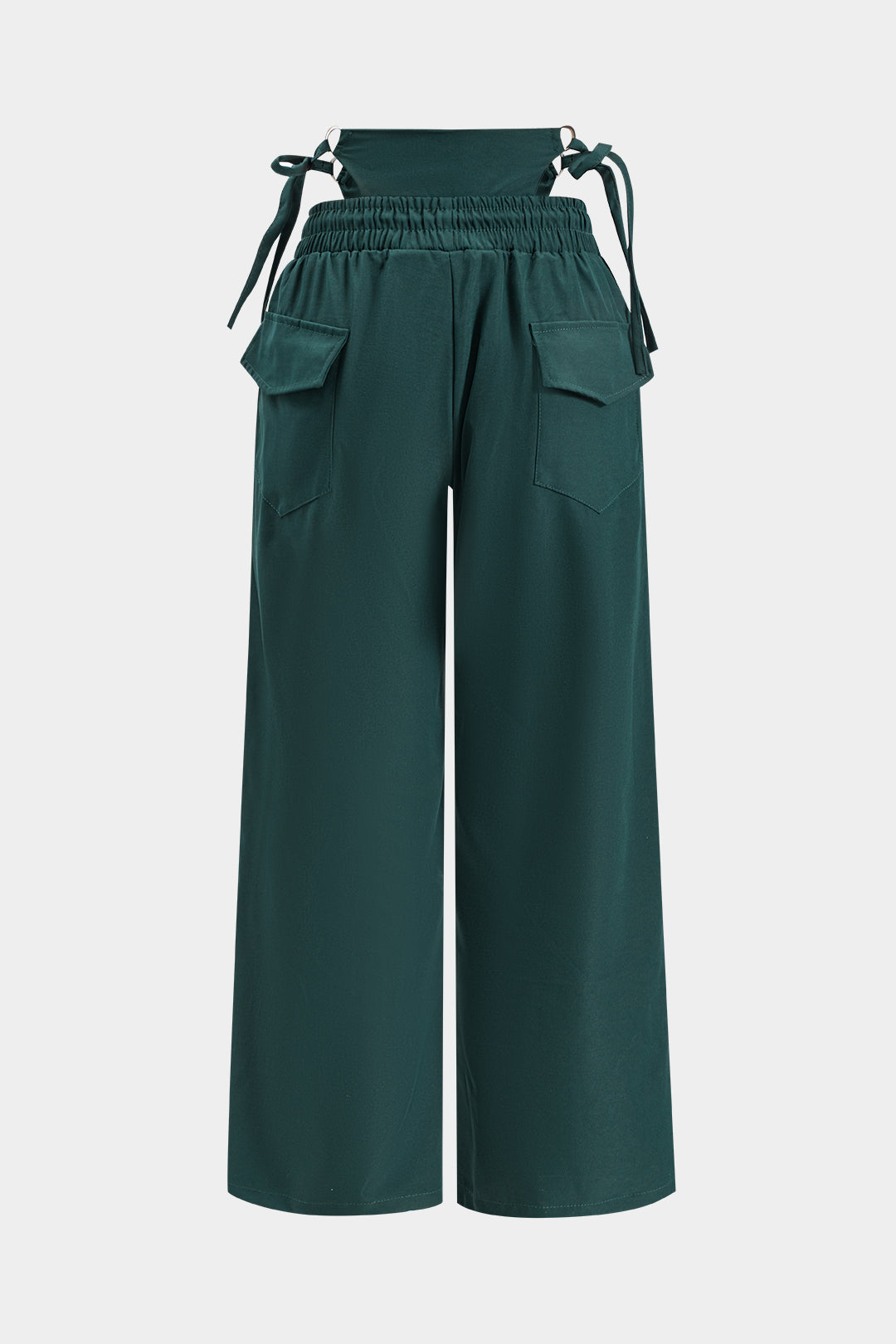 Ruched Drawstring Flap Pocket Wide Leg Trousers