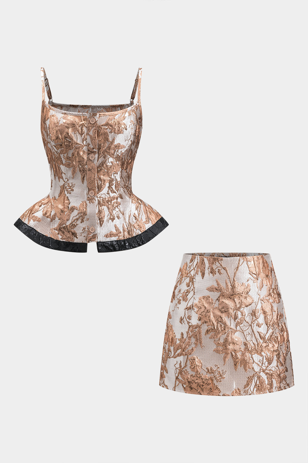 Jacquard Button Slip Top And Skirt Set