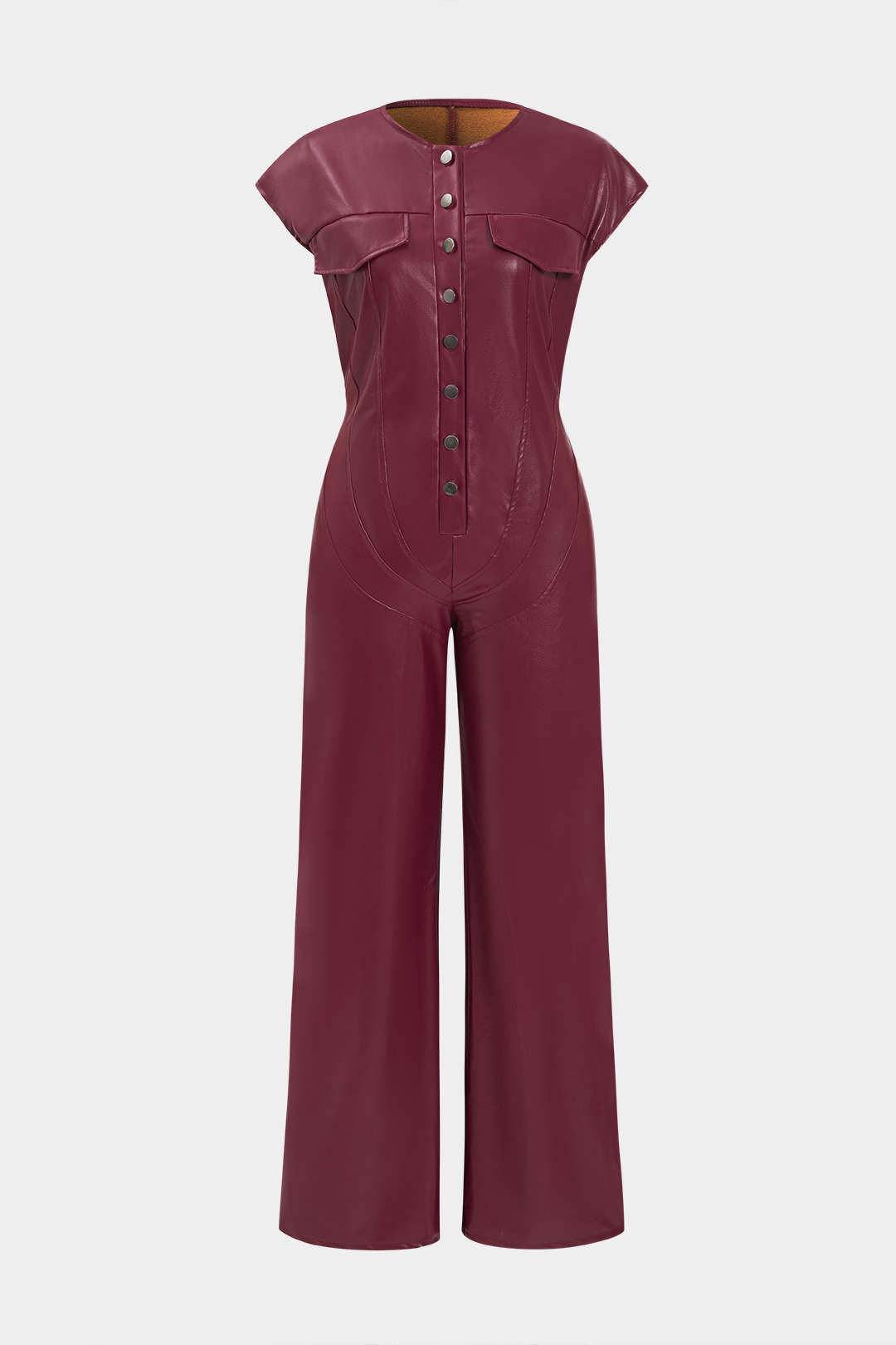 Faux Leather Button Jumpsuit