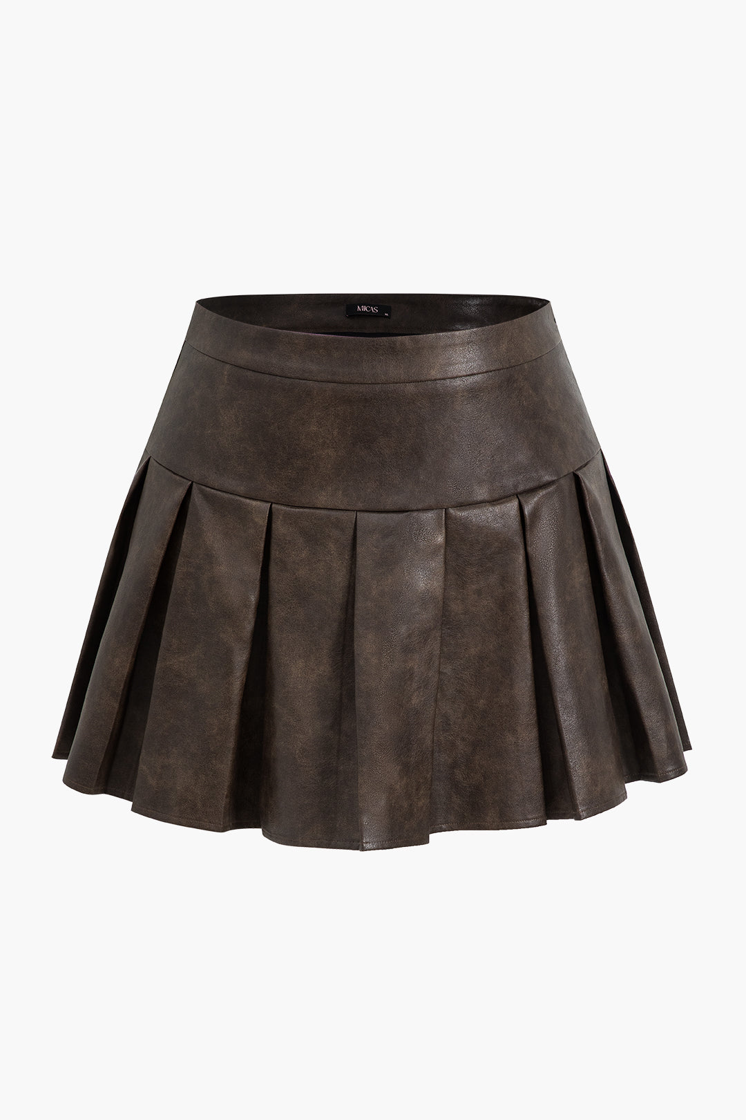 Plus Size Faux Leather Zipper Detail Pleated Skirt