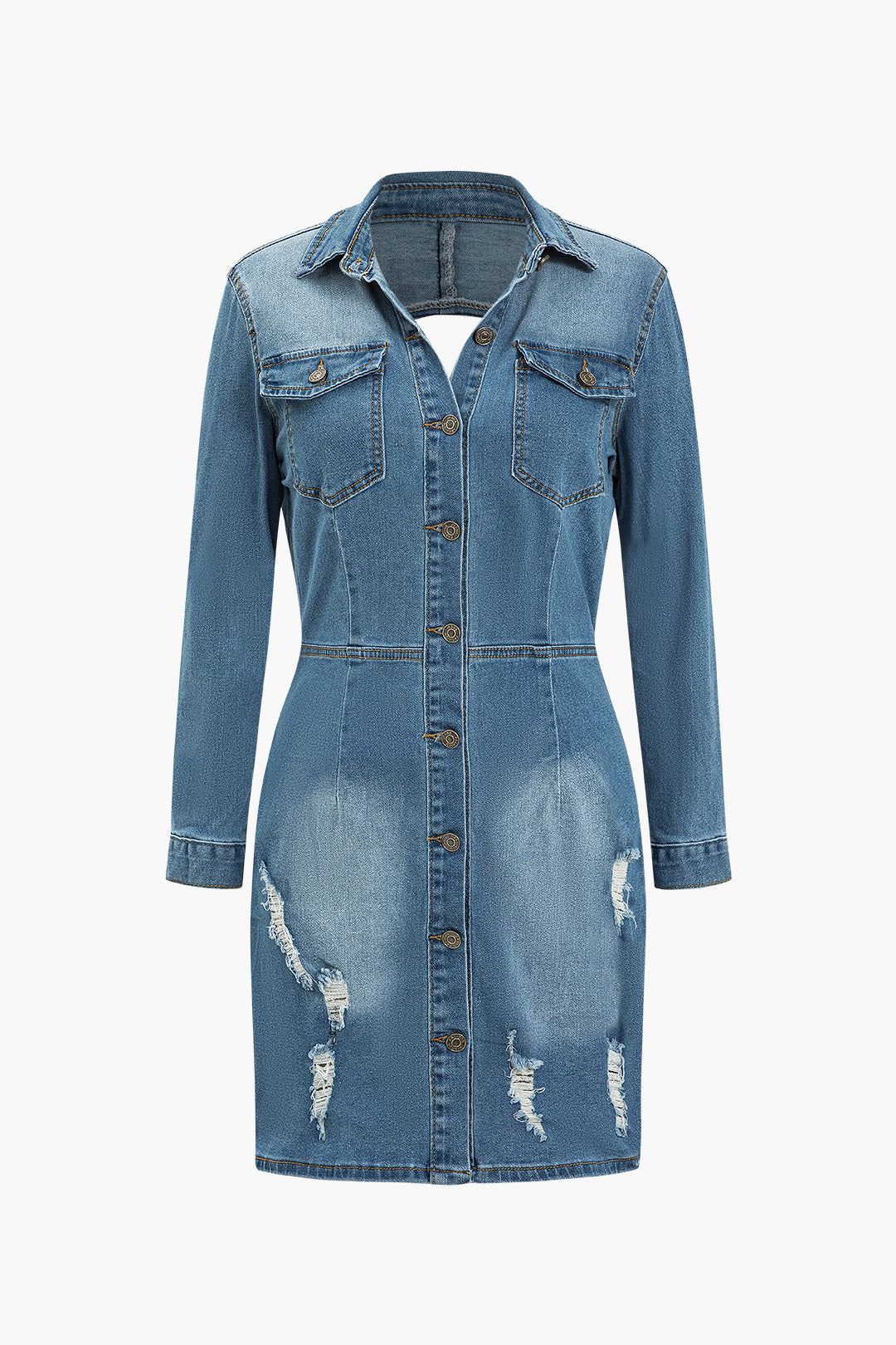 Button Cut Out Denim Dress