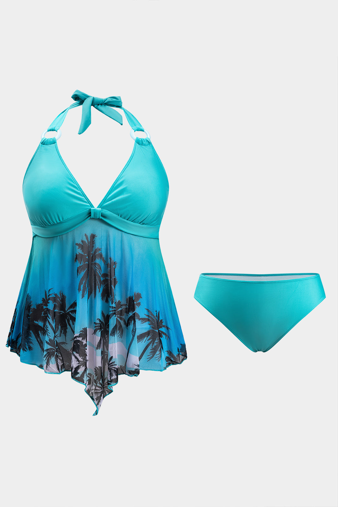 Plus Size Ombre Leaves Print Tie-Up Bikini Set