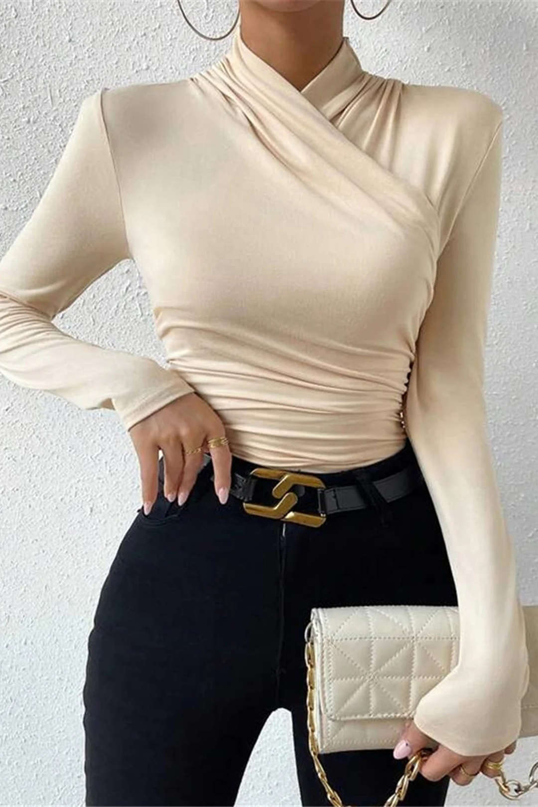 Ruched Crossover Long Sleeve Top