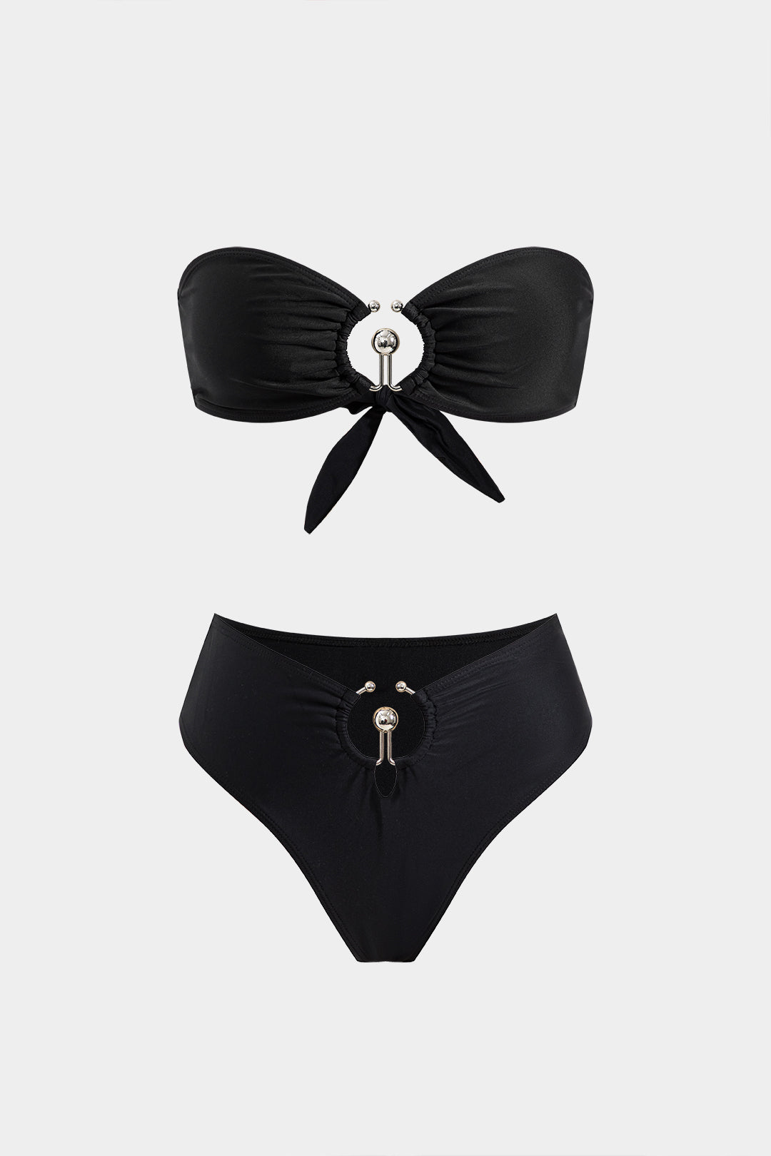 Metallic Ring Ruched Bow Bikini Set