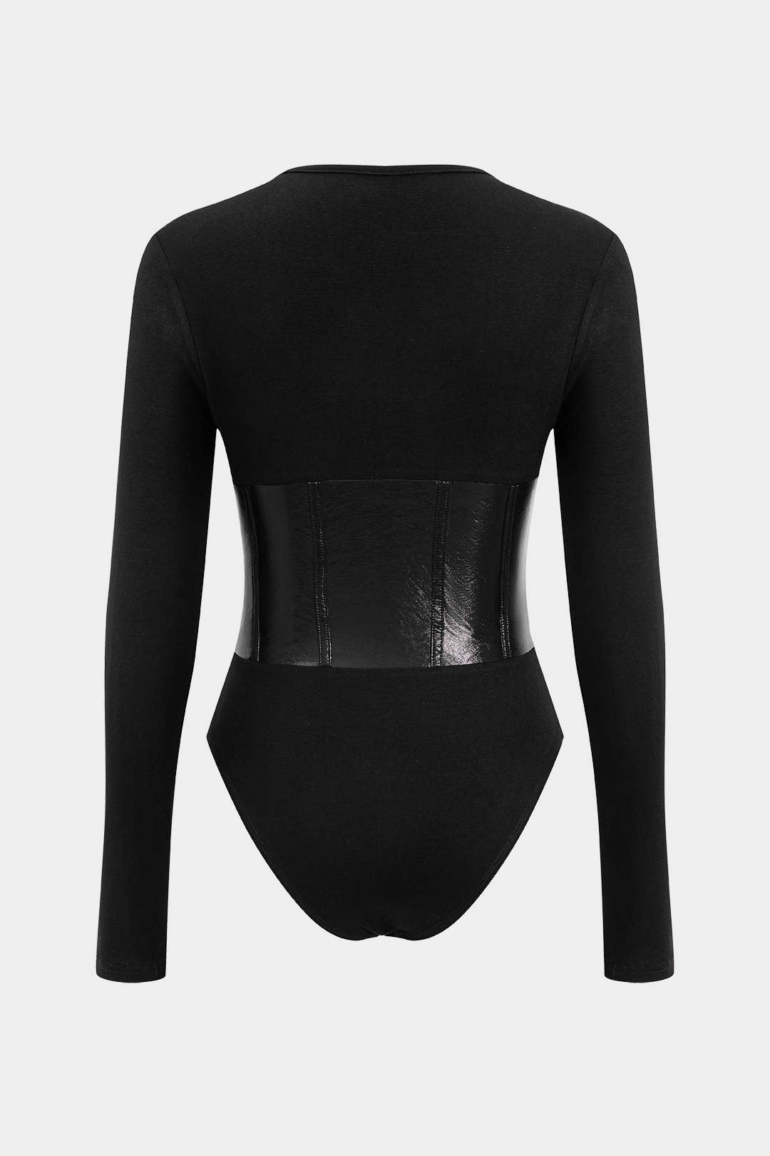 Patchwork Faux Leather Long Sleeve Bodysuit