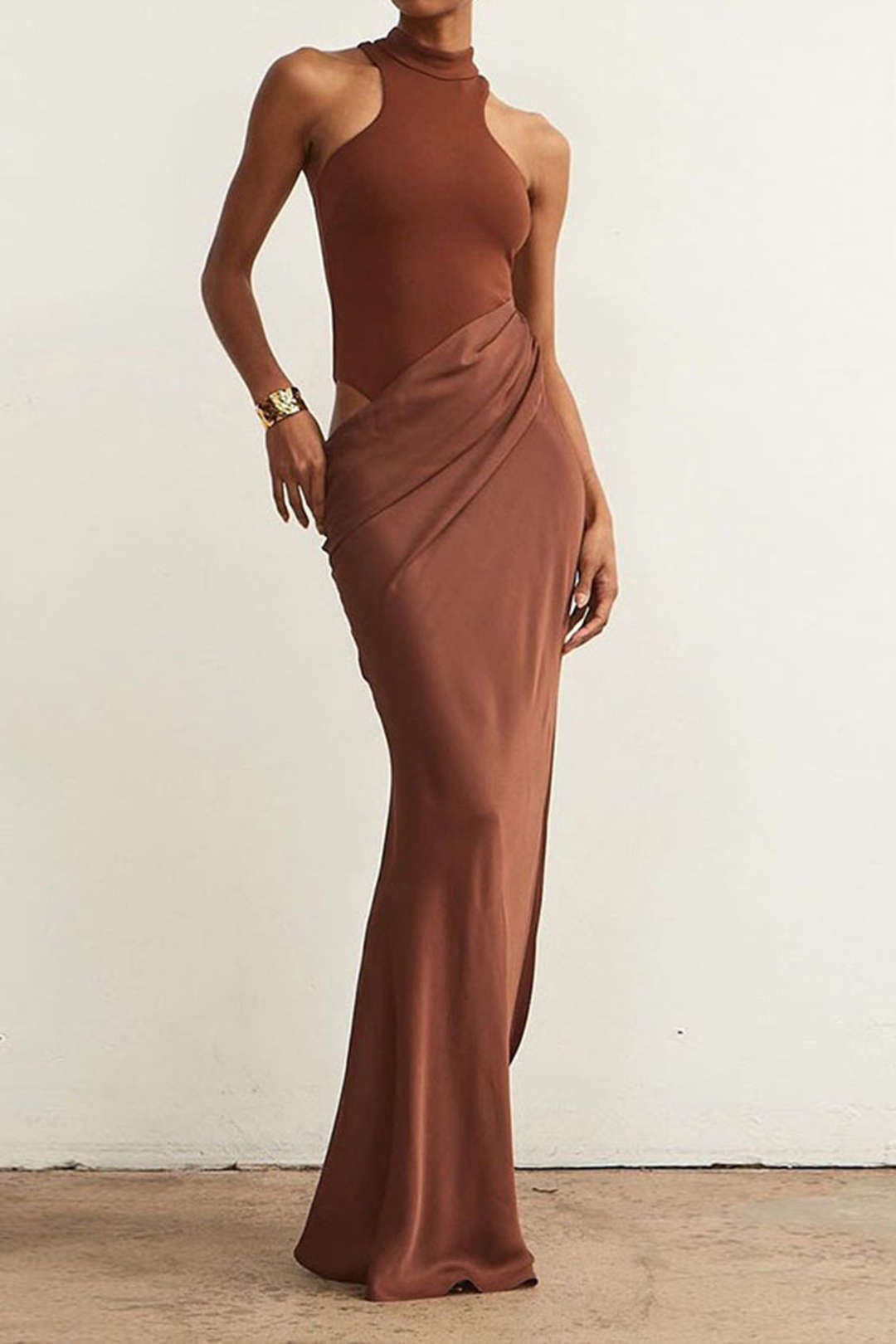 Satin Patchwork Sleeveless Maxi Dress