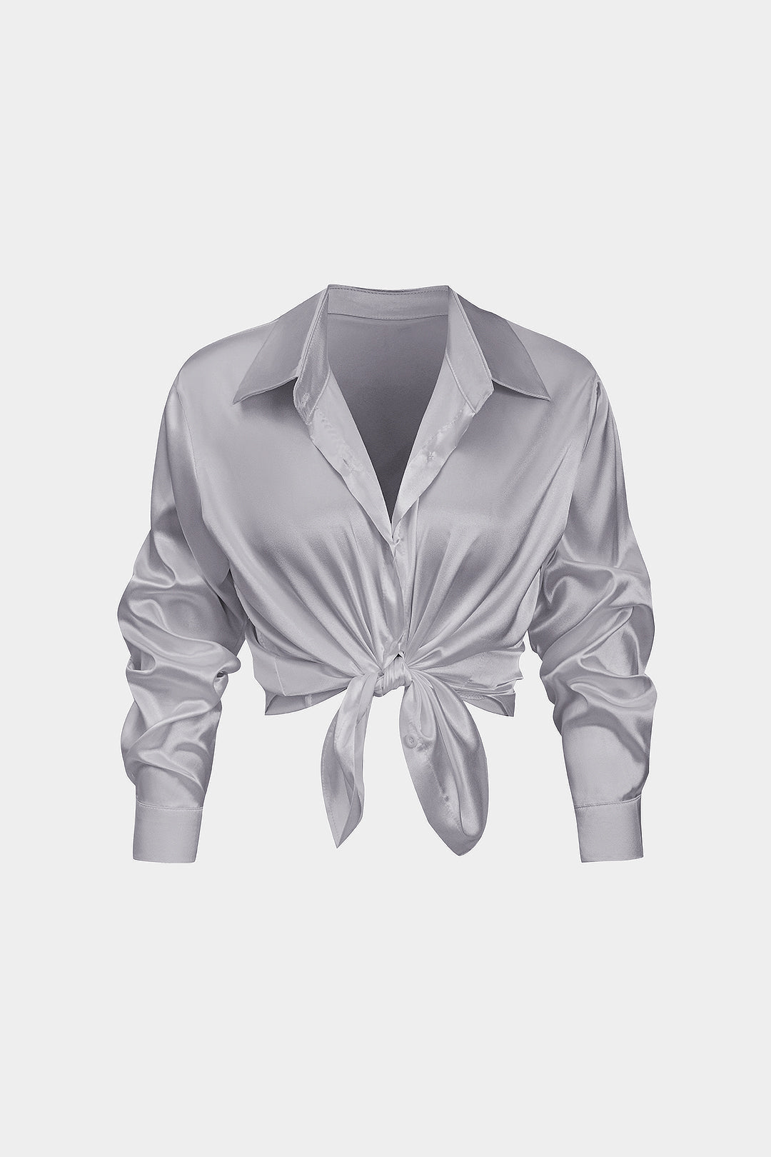 Basic Solid Satin Long-Sleeve Shirt