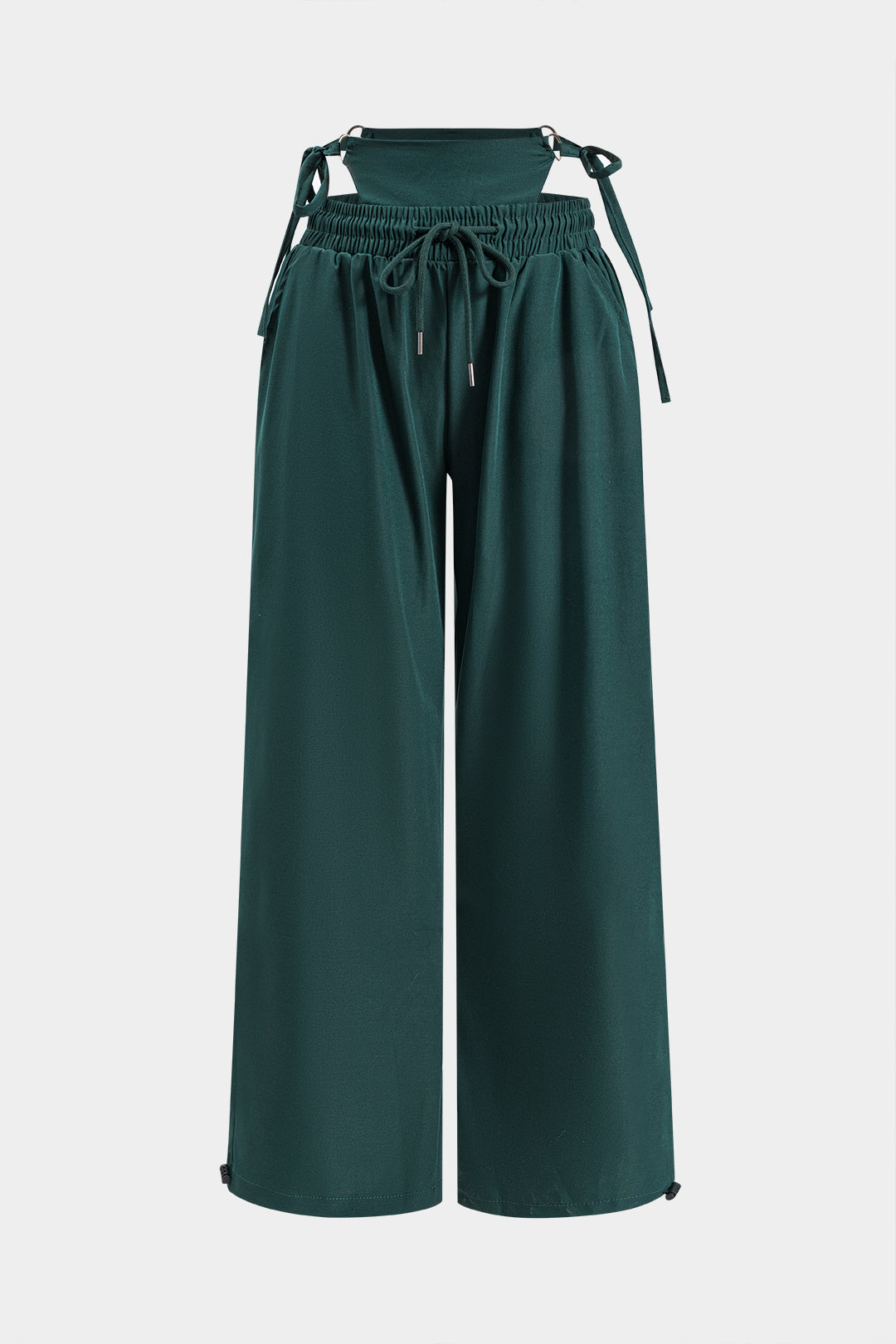 Ruched Drawstring Flap Pocket Wide Leg Trousers