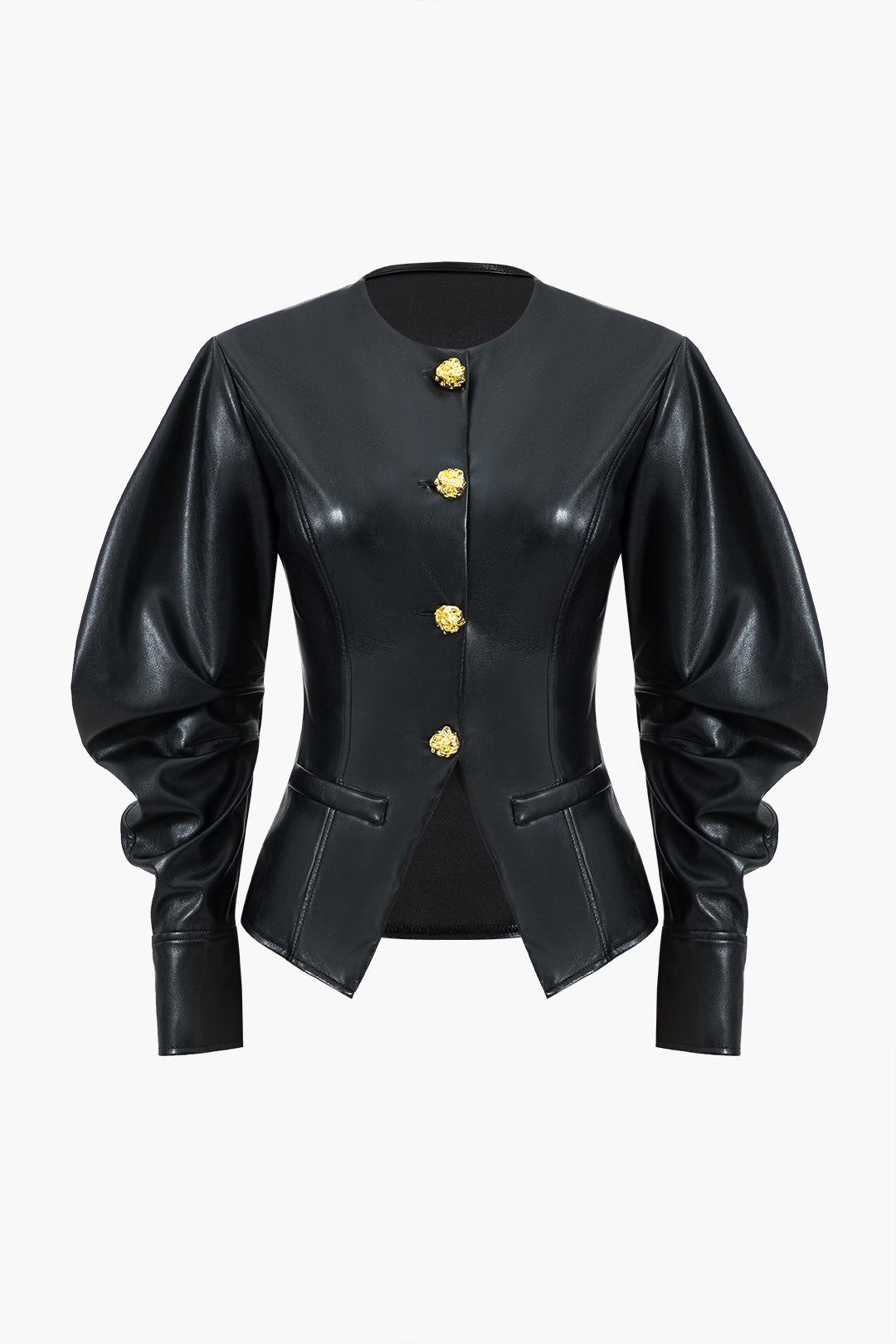 Faux Leather Metallic Button Jacket