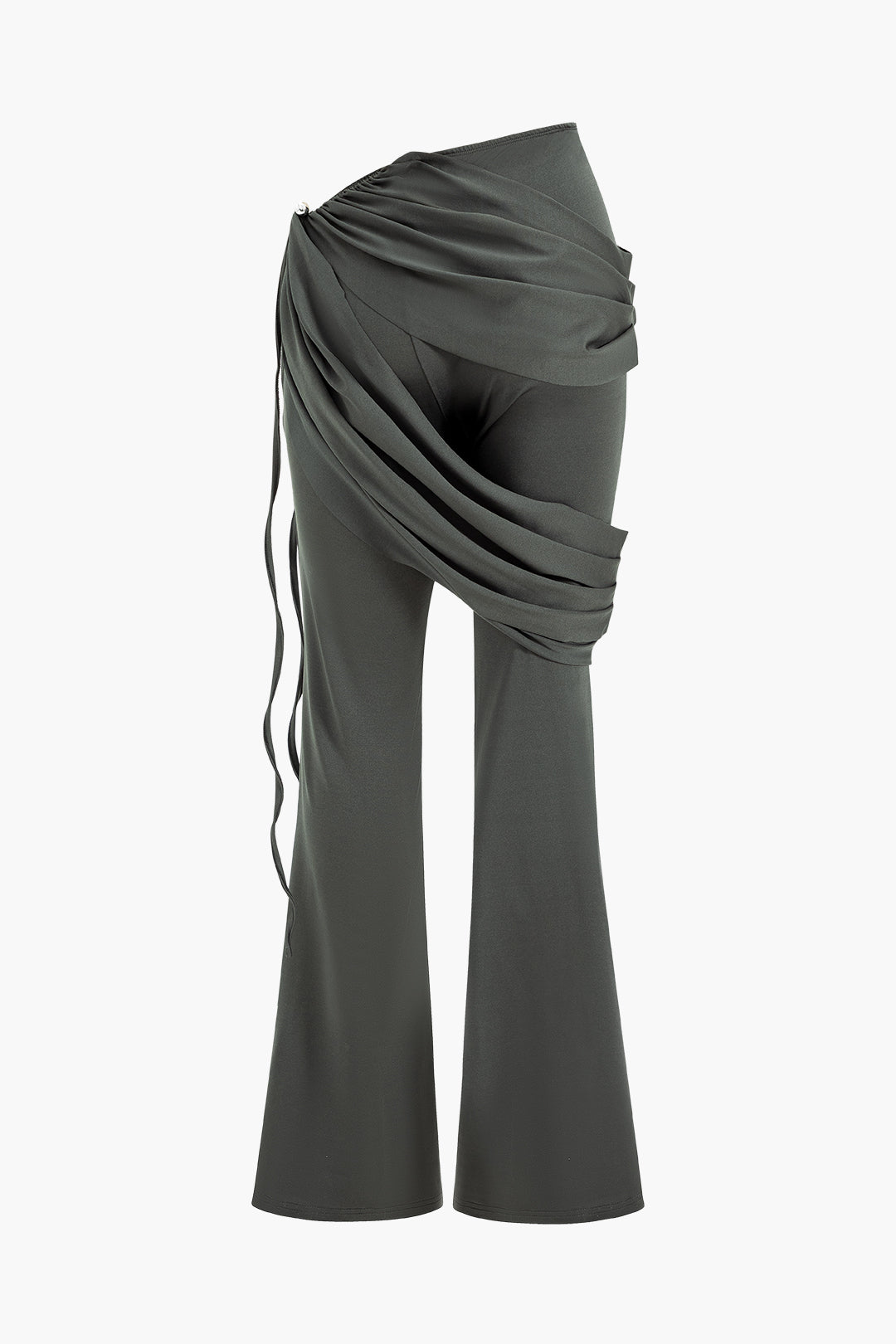 Solid Top And Asymmetrical Drawstring Flared Trouser Set