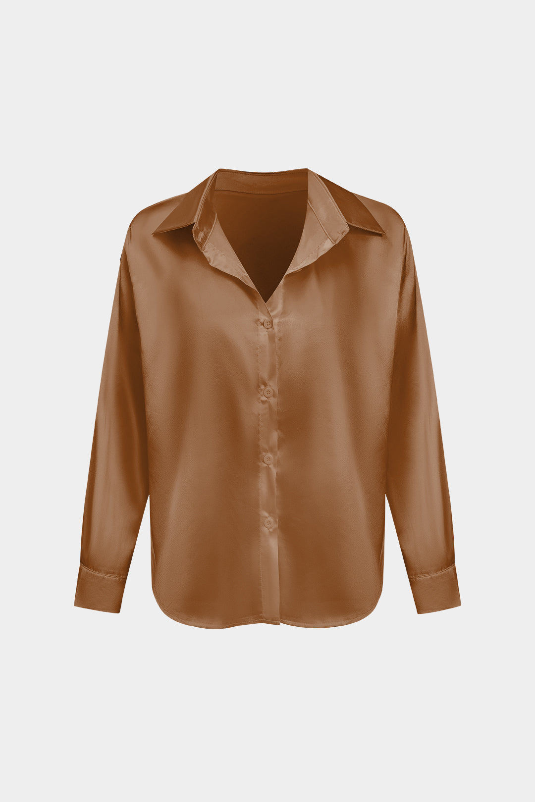 Basic Solid Satin Long-Sleeve Shirt