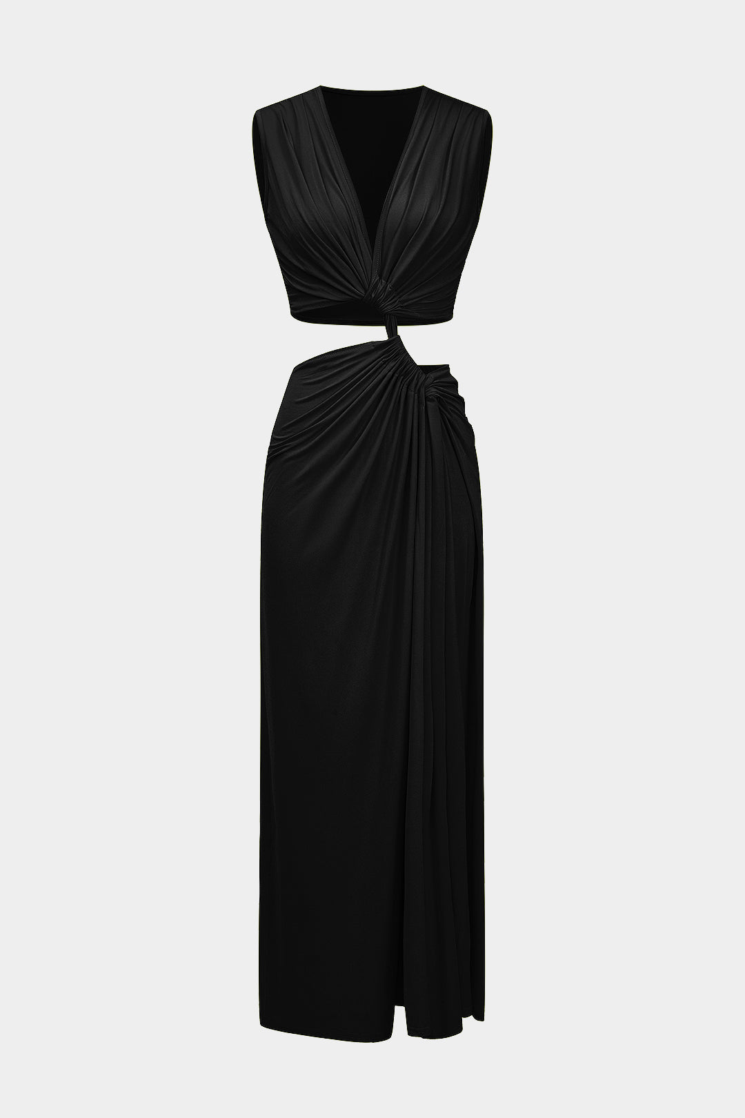 Cut Out Twist Knot Sleeveless Slit Midi Dress