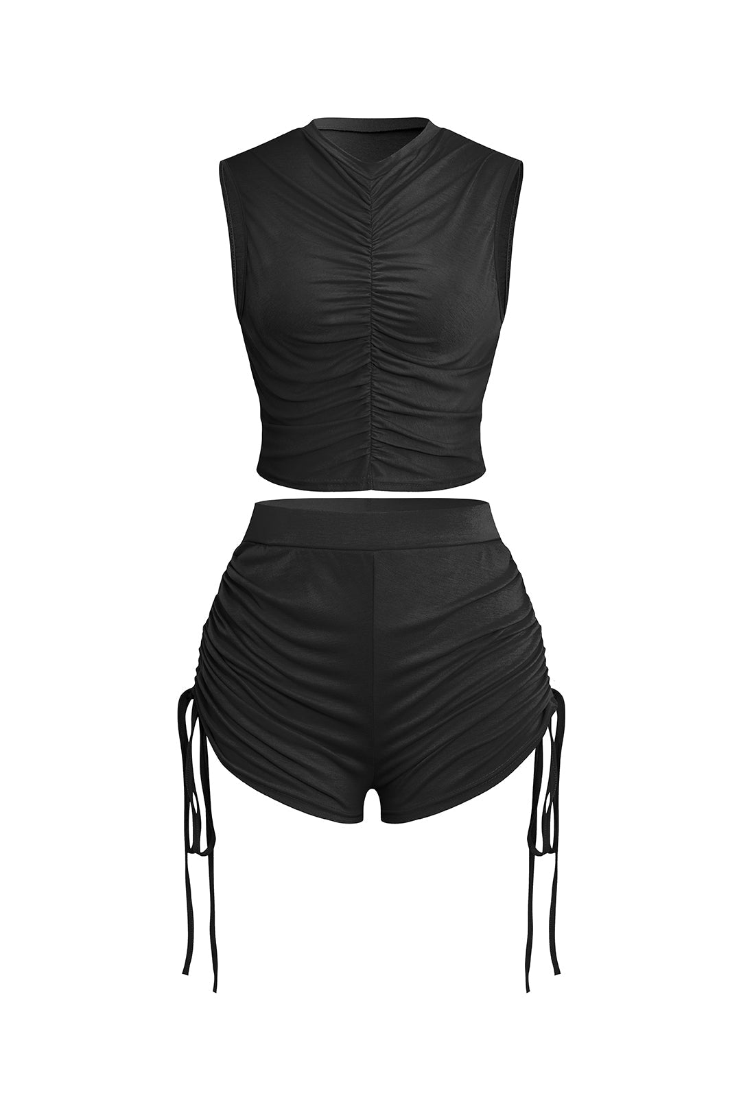 Ruched Sleeveless Top and Drawstring Shorts Set