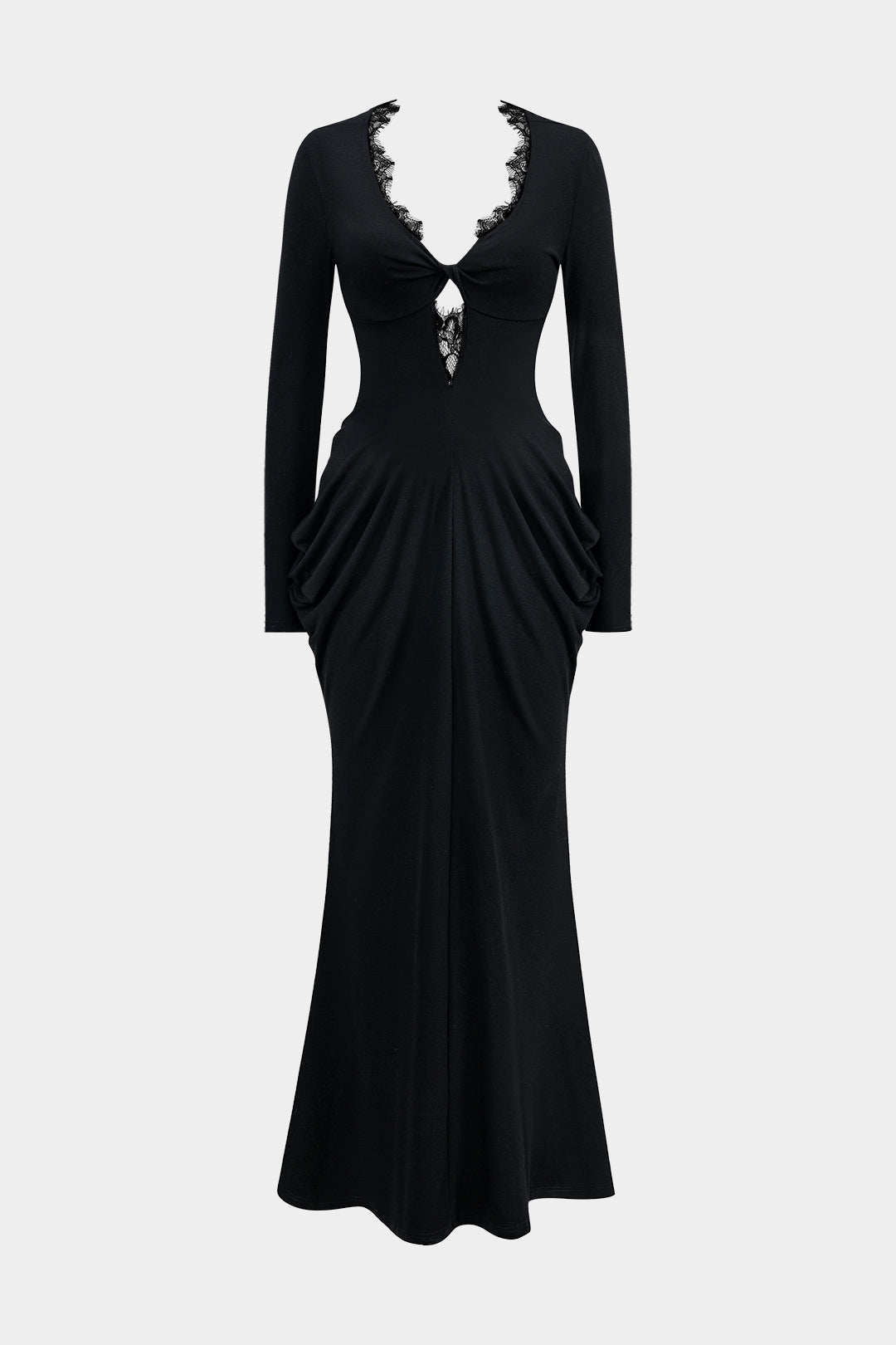 V-Neck Hollow Out Long Sleeve Maxi Dress