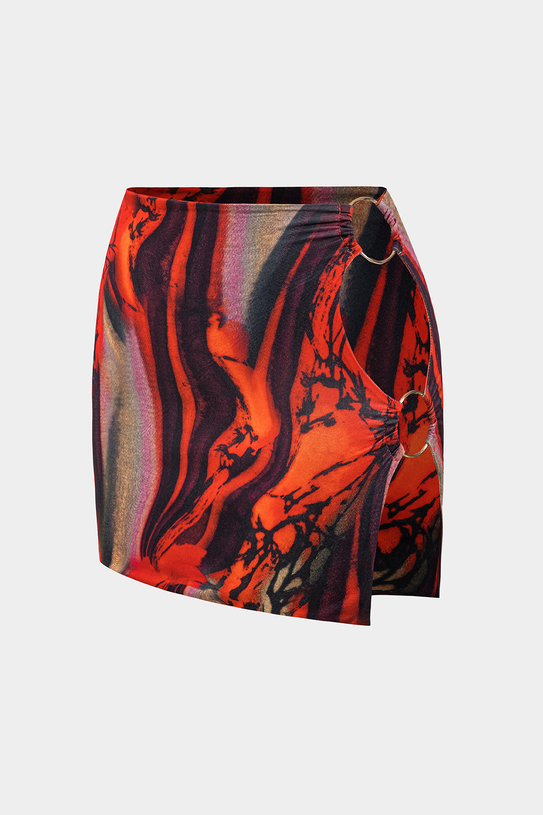 Abstract Print Metallic Ring Ruched Cut Out Skirt