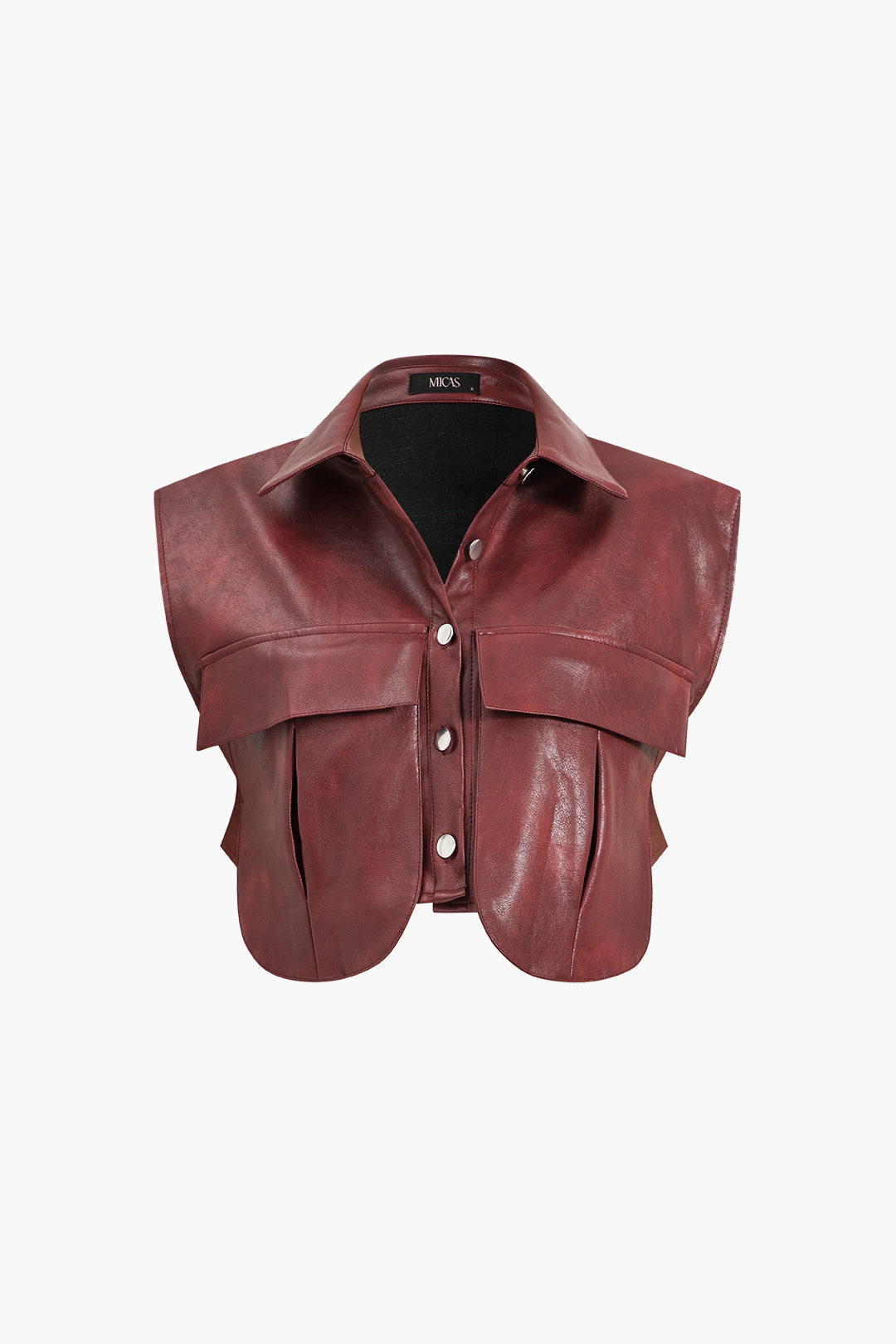 Solid Faux Leather Button Pocket Vest