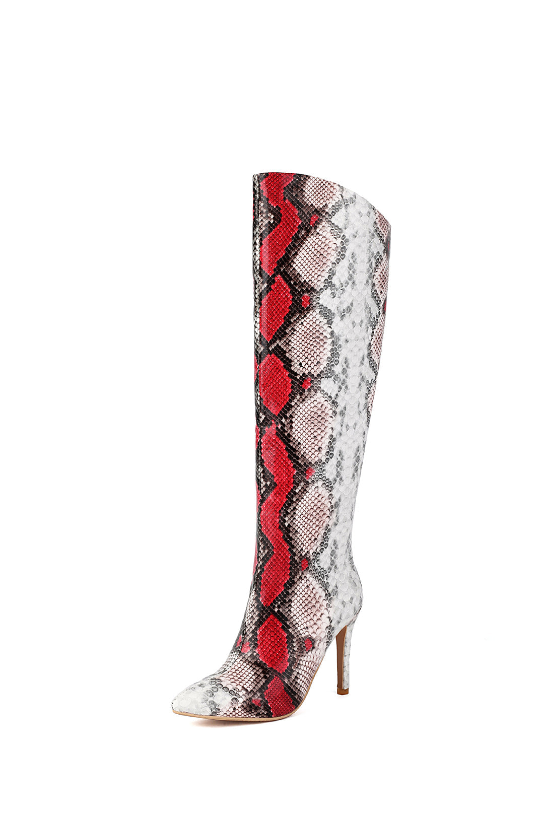 Snake Skin Faux Leather High Heel Pointed Toe Over The Knee Boots