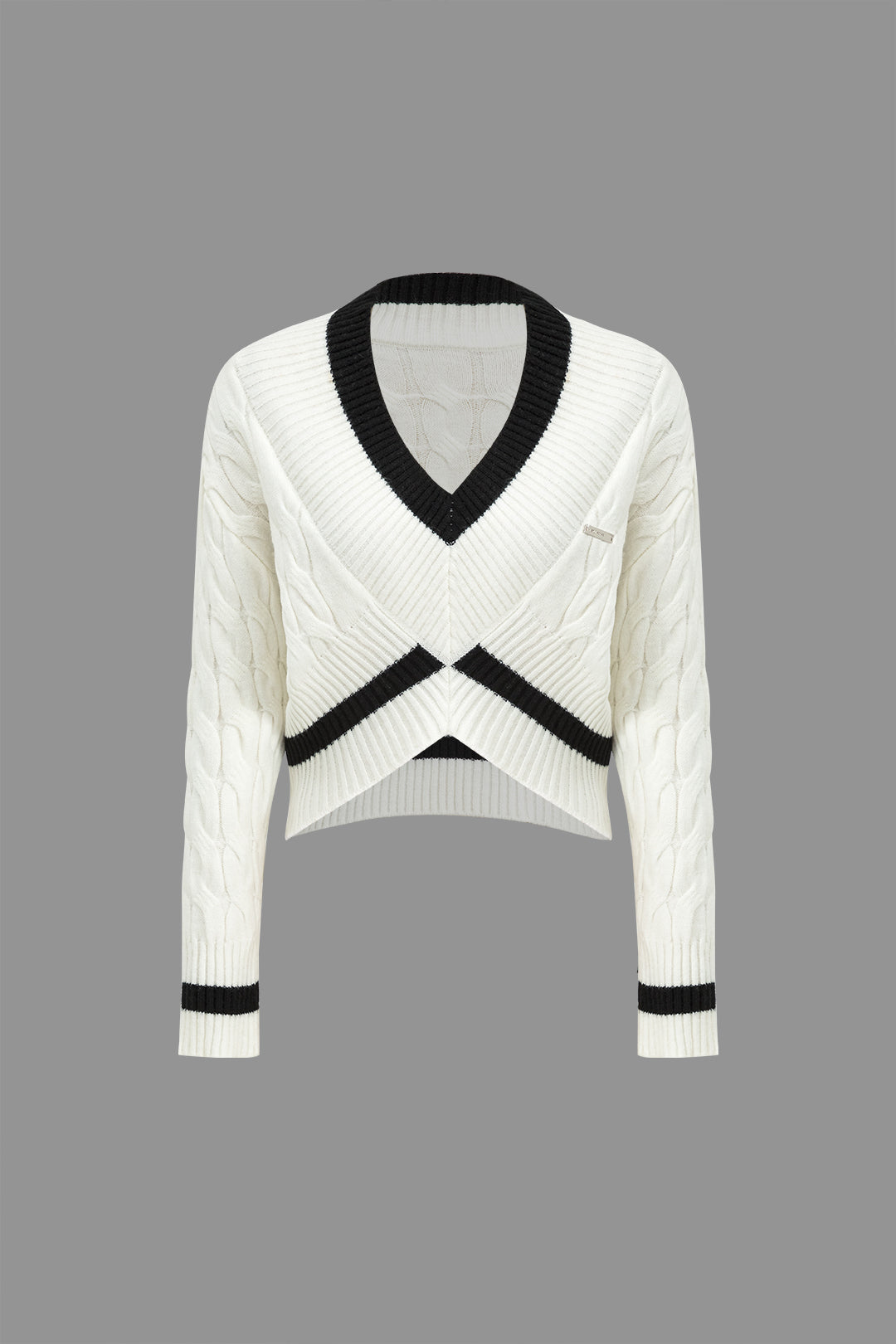 Knit V-Neck Patchwork Long-Sleeve Top