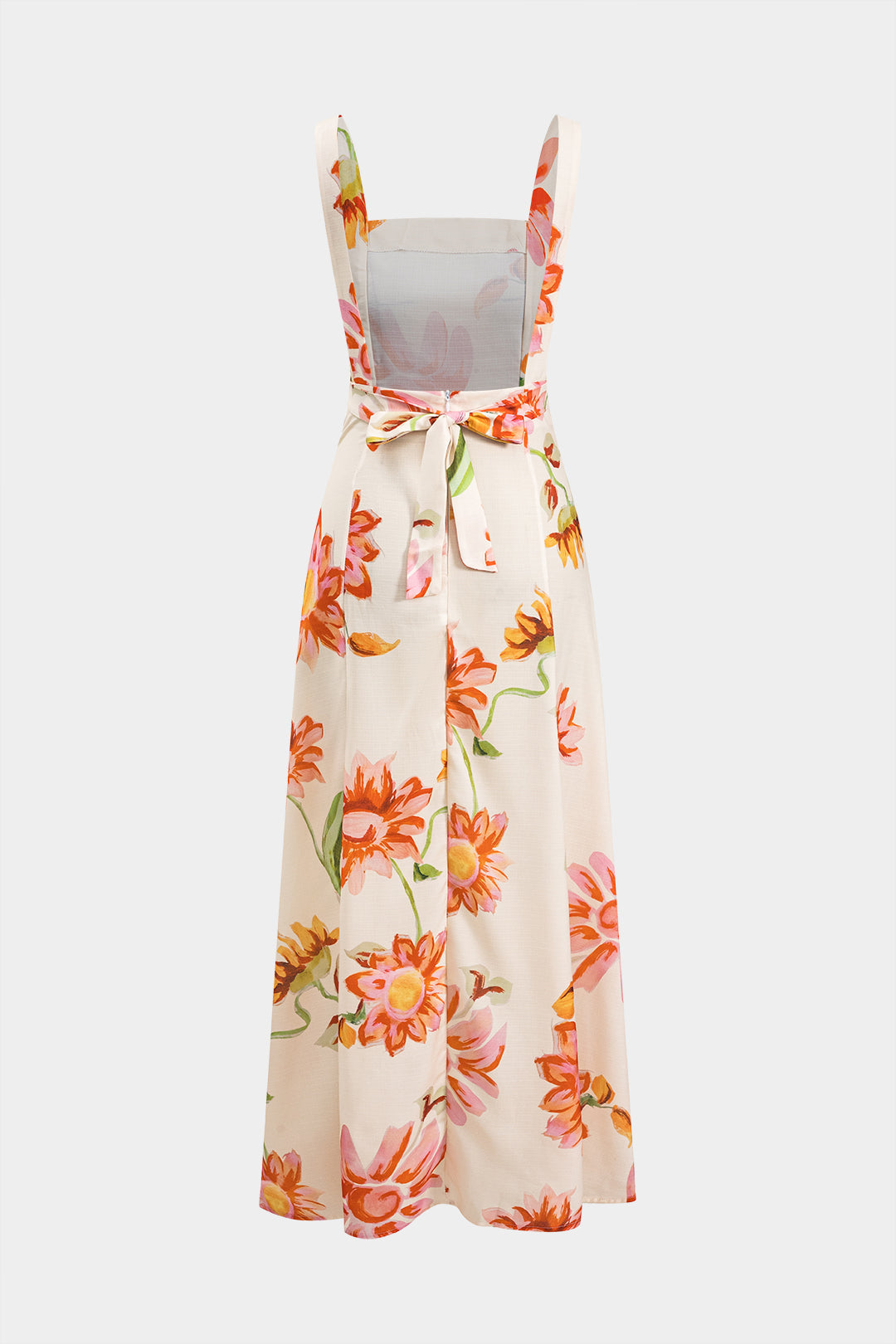 Floral Print Tie Back Zipper Backless Slip Maxi Dress