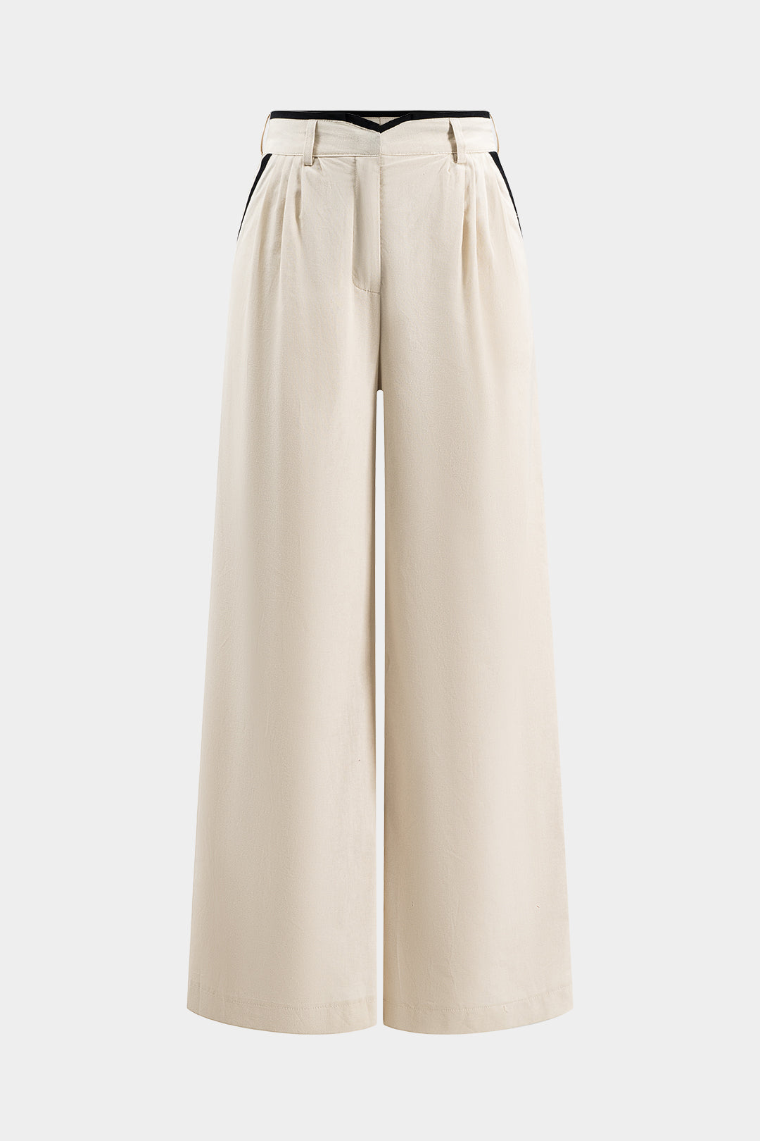 Contrast Crossed Button Tank Top And Pleated Wide Leg Trousers Set