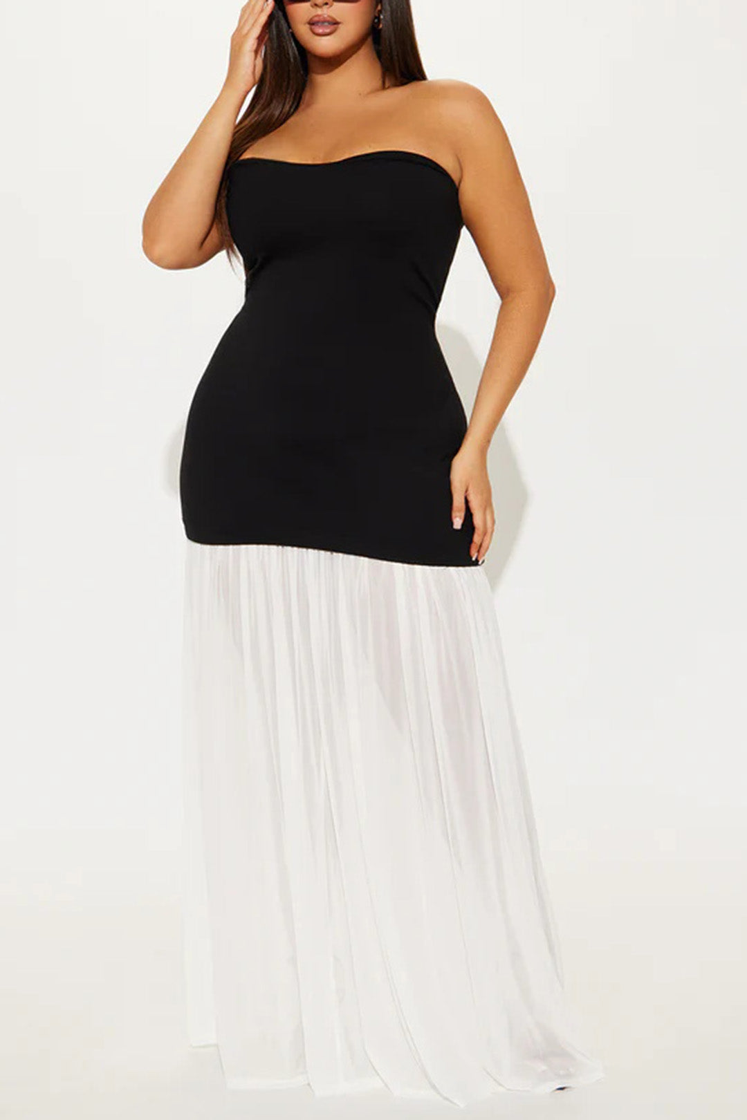 Plus Size Patchwork Strapless Maxi Dress