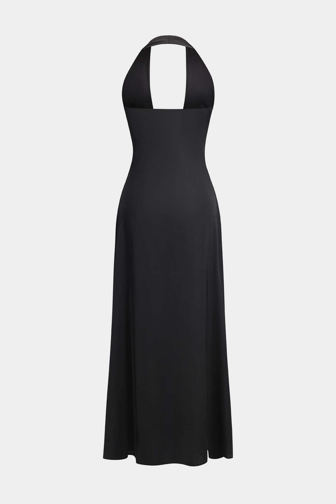 Backless Ruched Halter-Neck Maxi Dress