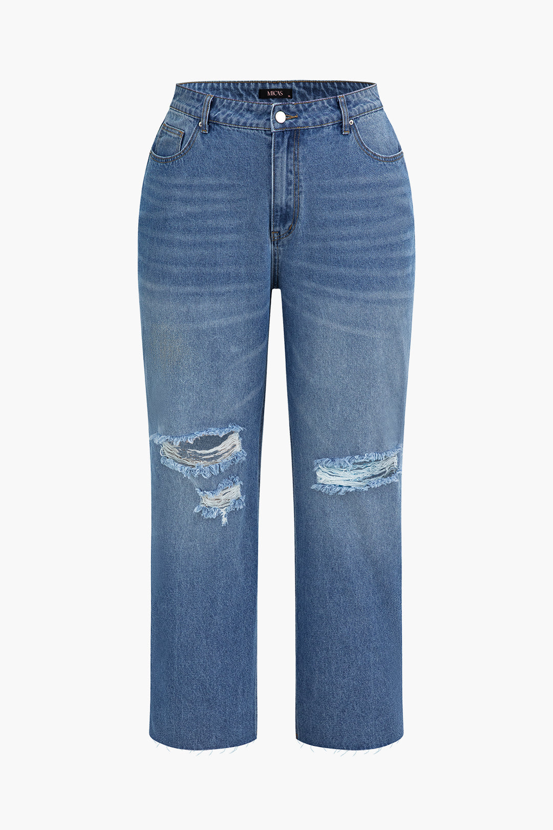 Plus Size Distressed Wide-Leg Jeans